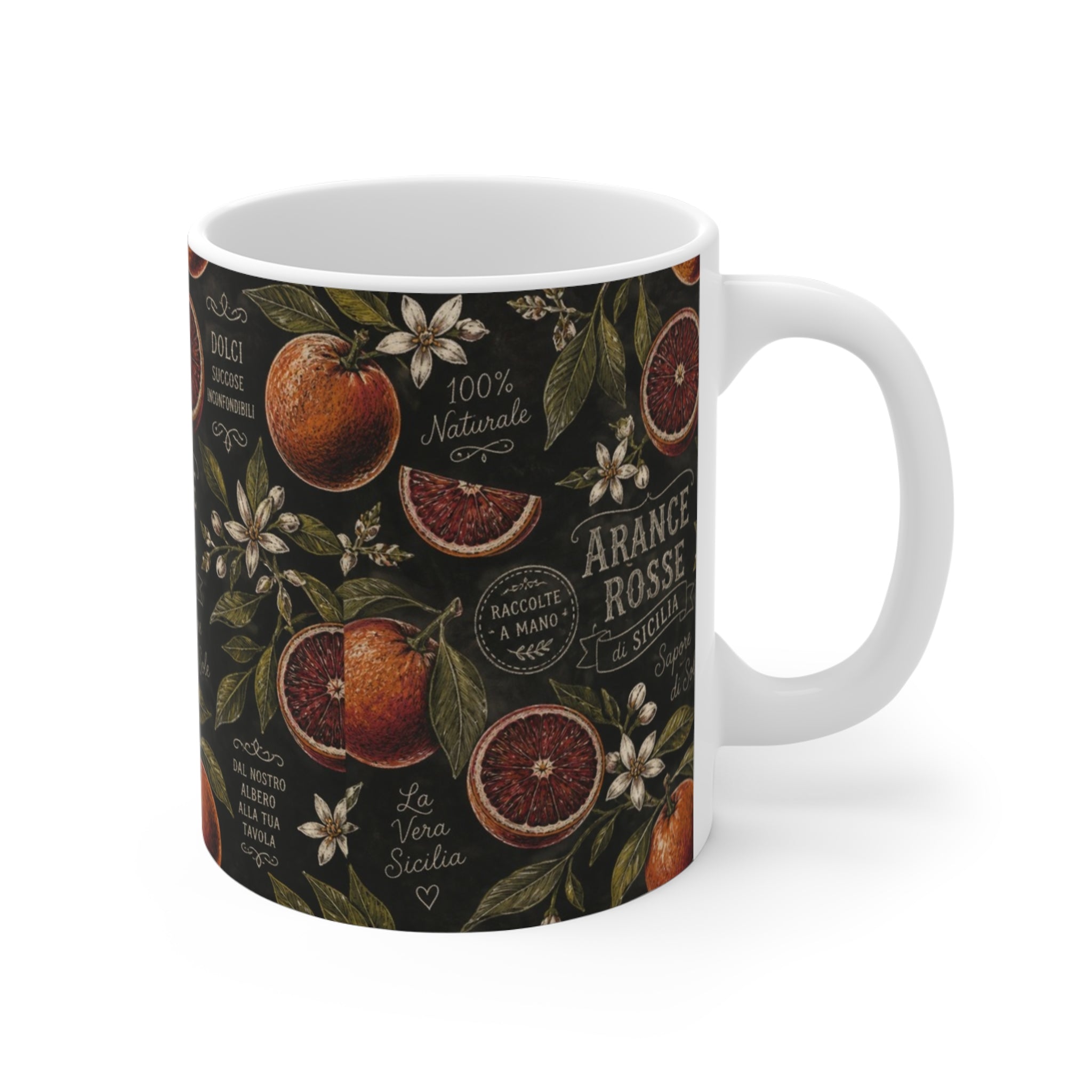Blood Oranges 11oz Ceramic Mug Mediterranean Kitchen Chalk Art Design Italian Cottagecore Gift