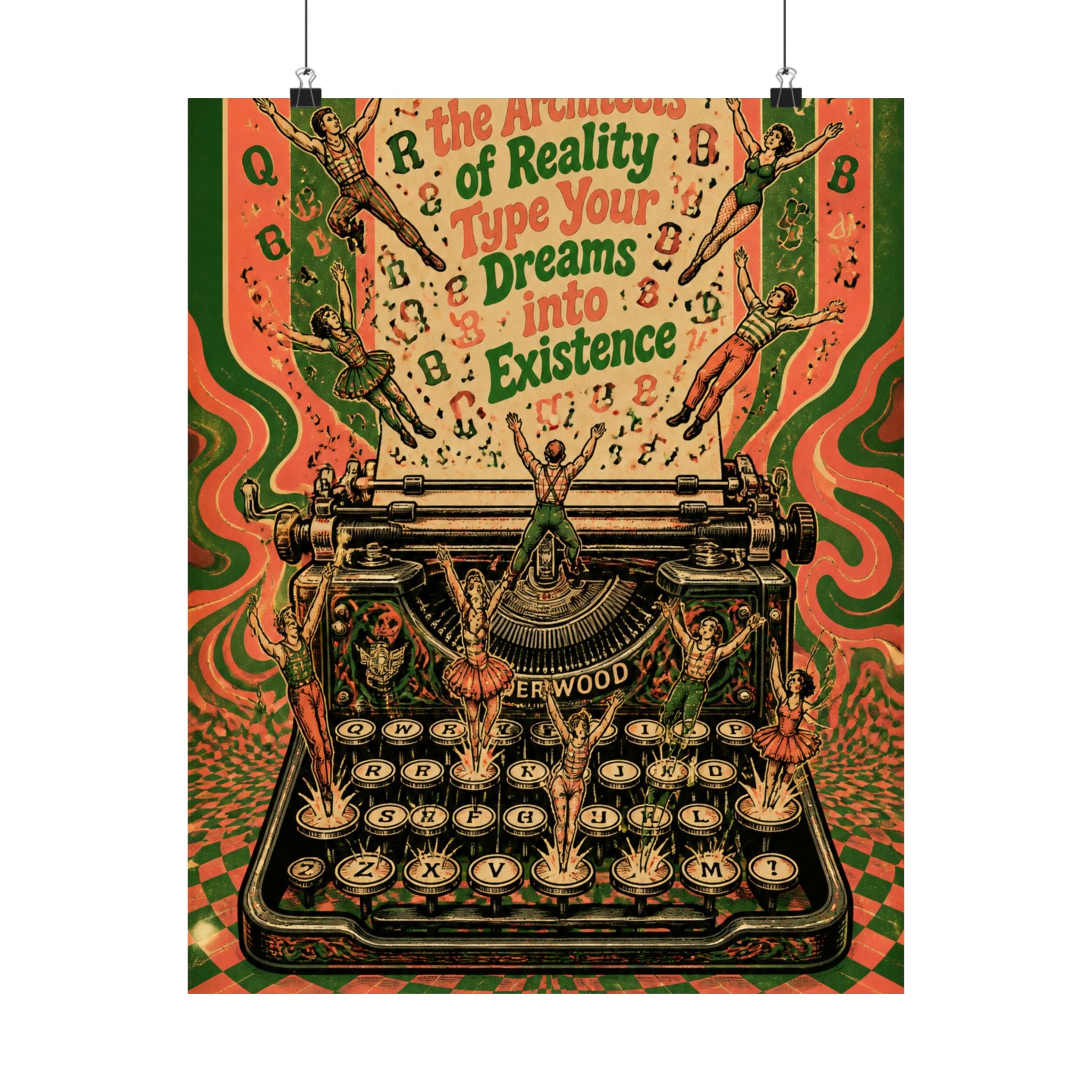Typewriter Flying Letters Wall Art Poster 18×24 Psychedelic Cafe Decor Maximalist Print