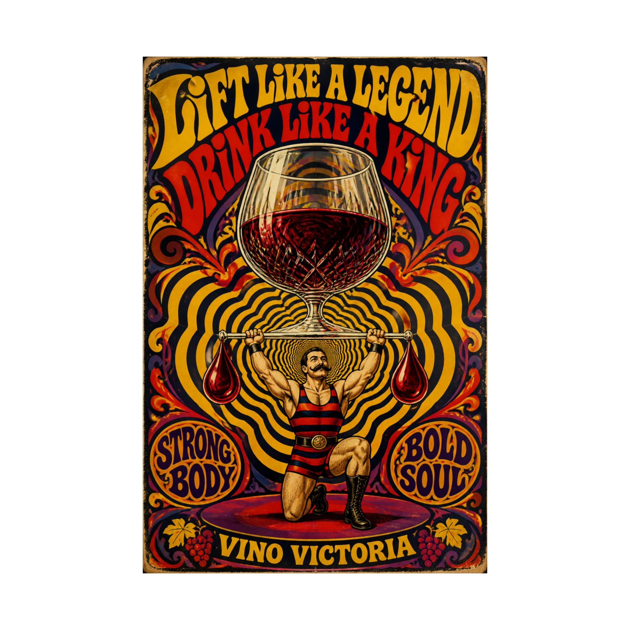 Wine Glass Strongman Wall Art Poster 18×24 Psychedelic Cafe Decor Maximalist Print