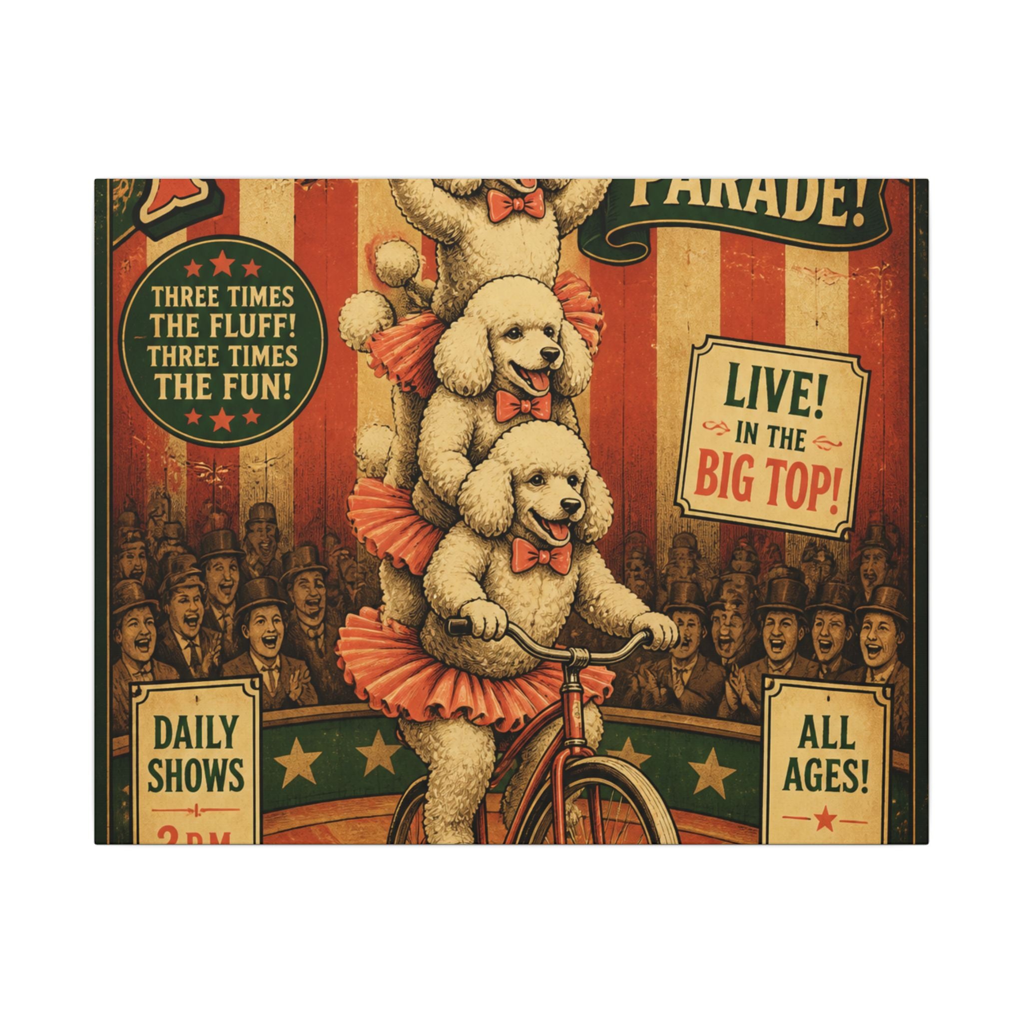 Poodle Stack Bicycle Wall Art Canvas 24×36 Vintage Circus Bedroom Decor Maximalist Print