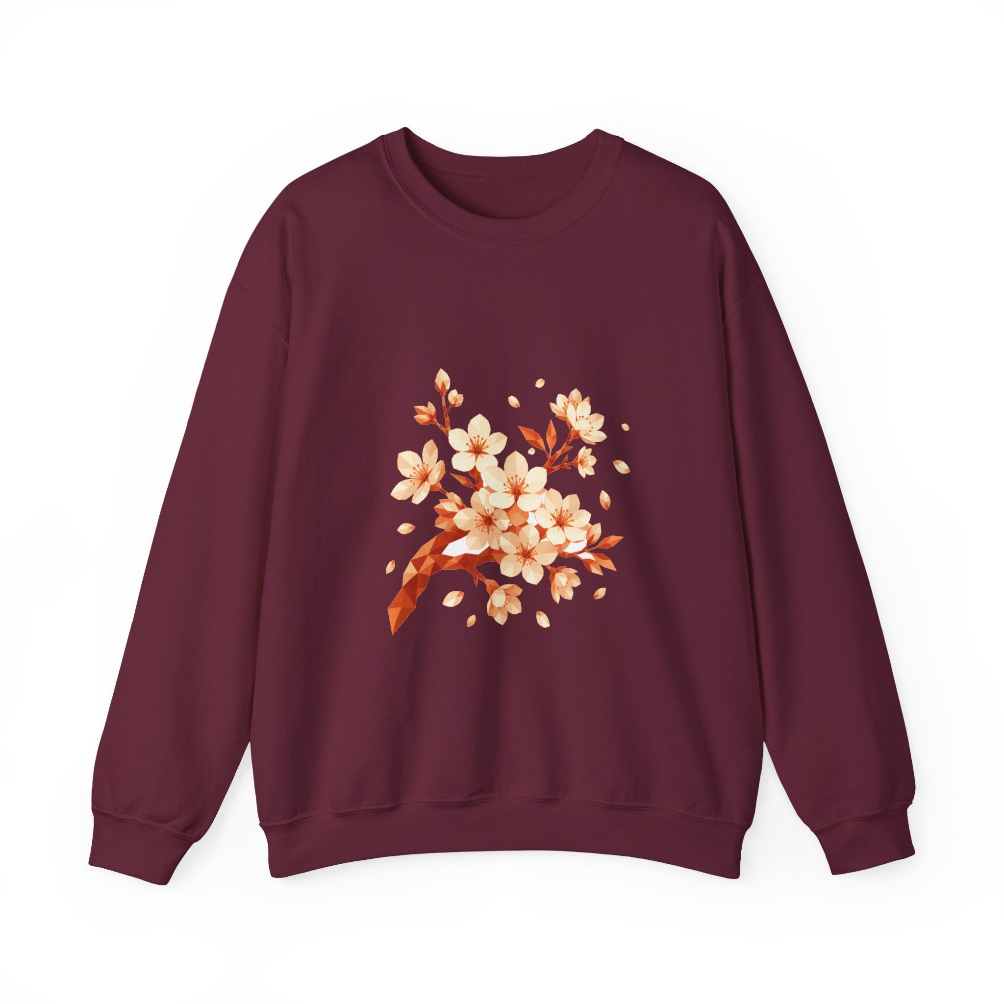 Matching Couple Sweatshirt - Cherry Blossom & Maple Leaf Matching Couple Comfort Colors Crew Geometric Art His Hers Love Gift - Design A