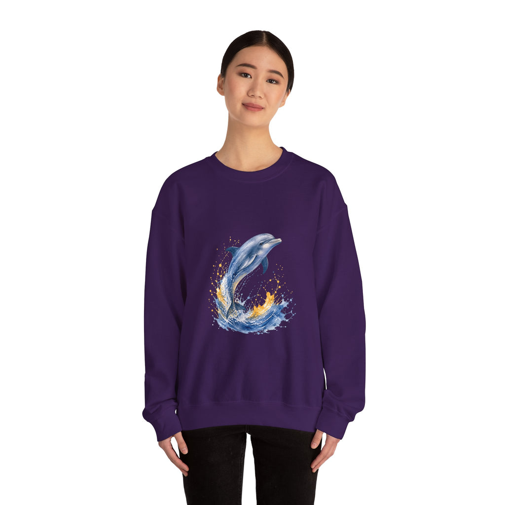 Matching Couple Sweatshirt - Shark & Dolphin Matching Couple Crewneck Sweatshirt Watercolor Art His Hers Engagement Gift - Design B