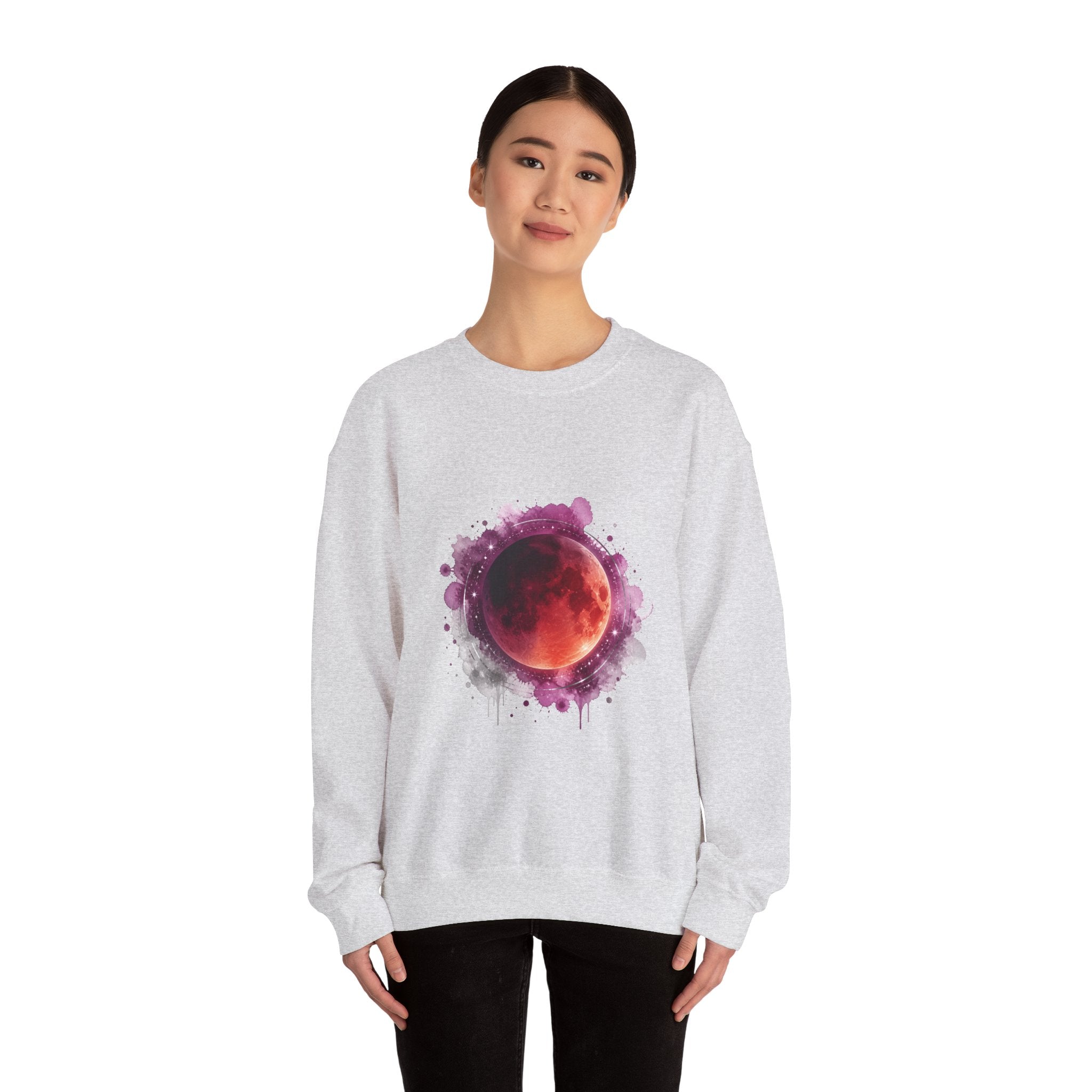 Matching Couple Sweatshirt - Solar & Lunar Eclipse Matching Couple Premium Fleece Sweatshirt Watercolor Art His Hers Birthday Gift - Design B