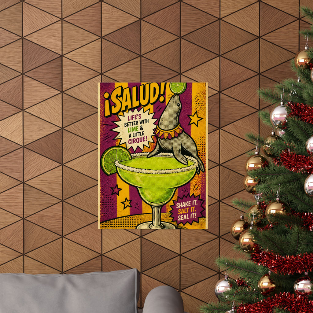 Margarita Balancing Seal Wall Art Poster 24×36 Pop Art Restaurant Decor Maximalist Print