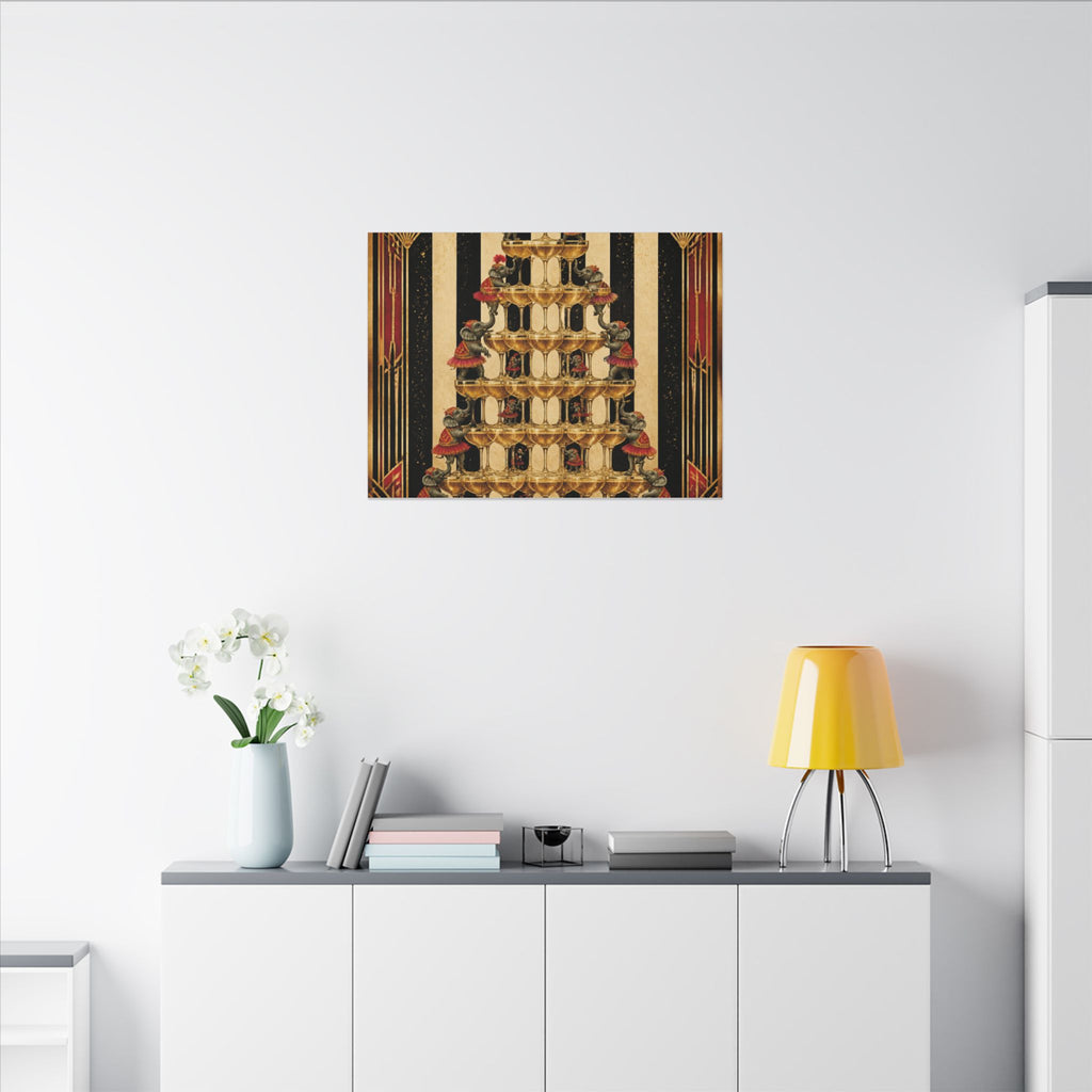 Champagne Tower Elephants Wall Art Canvas 24×36 Art Deco Bar Area Decor Maximalist Print
