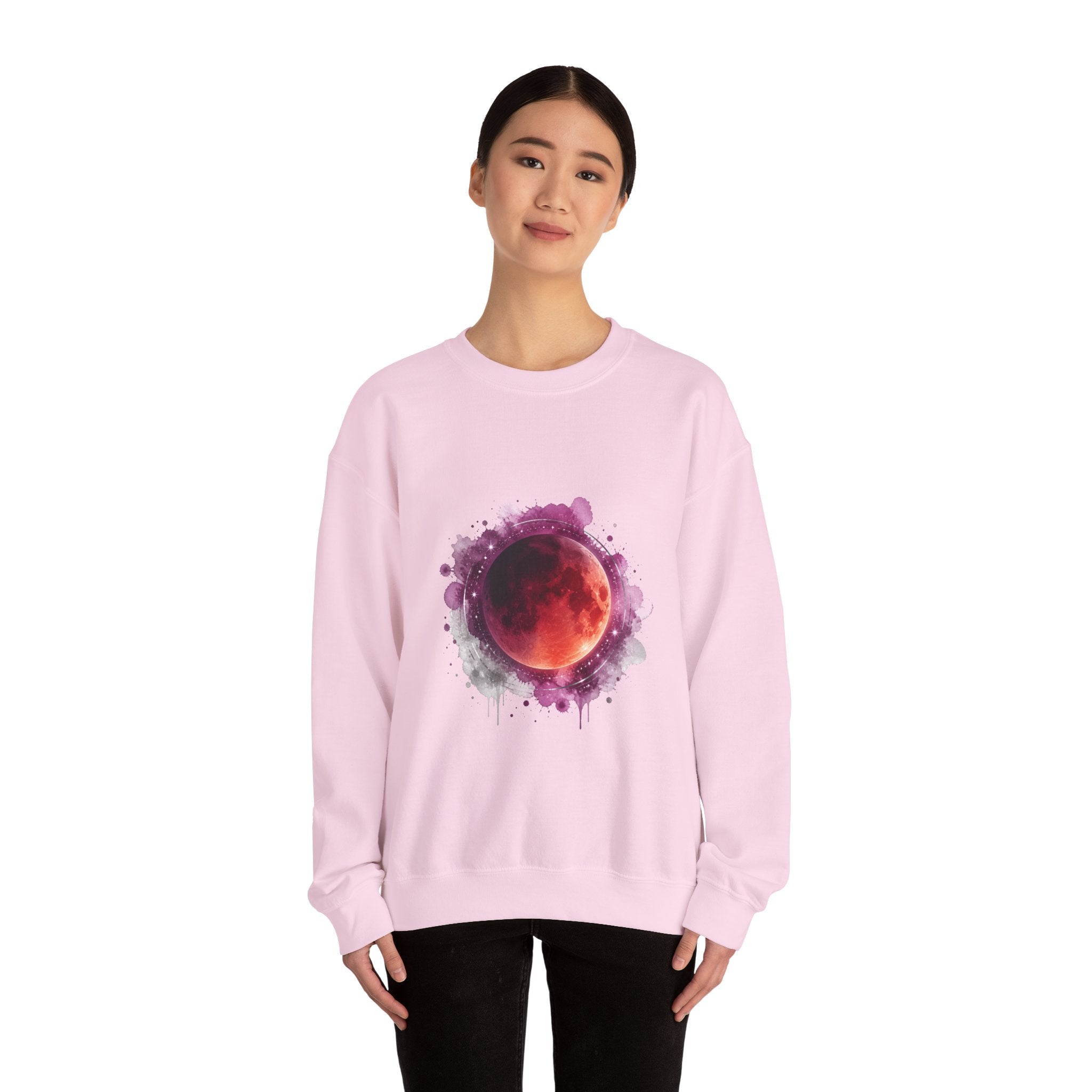 Matching Couple Sweatshirt - Solar & Lunar Eclipse Matching Couple Premium Fleece Sweatshirt Watercolor Art His Hers Birthday Gift - Design B