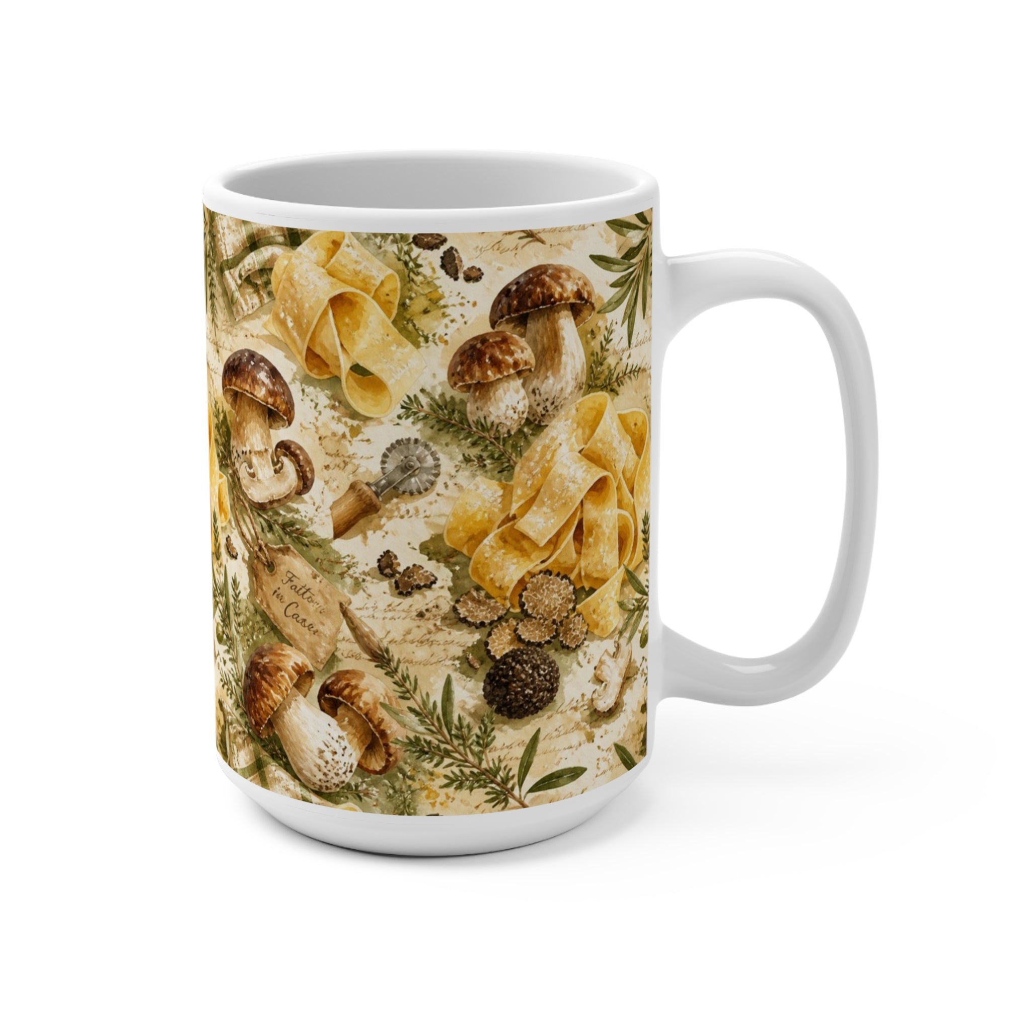 Pappardelle Ribbons 15oz Ceramic Mug Mediterranean Kitchen Watercolor Splash Design Italian Cottagecore Gift