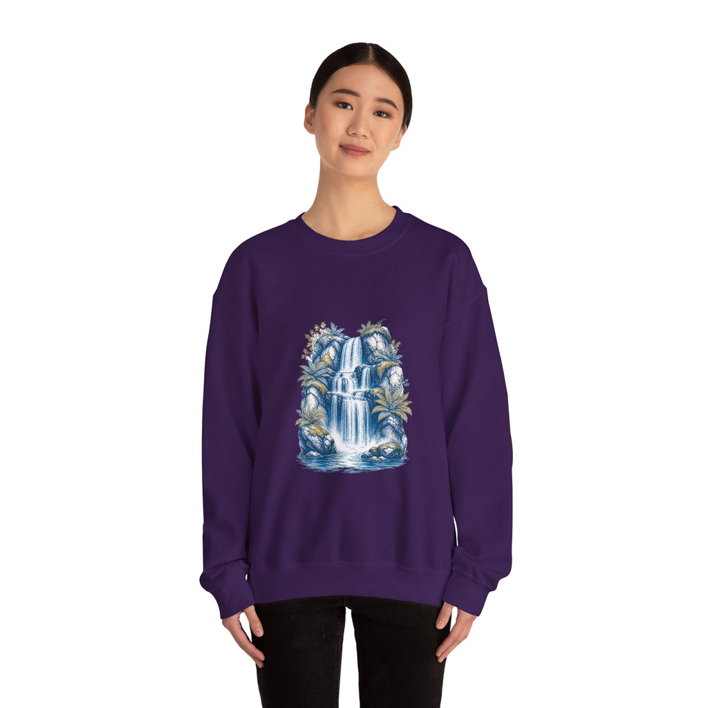 Matching Couple Sweatshirt - Wildfire & Waterfall Matching Couple Premium Fleece Sweatshirt Hand-Drawn Art His Hers Anniversary Gift - Design B
