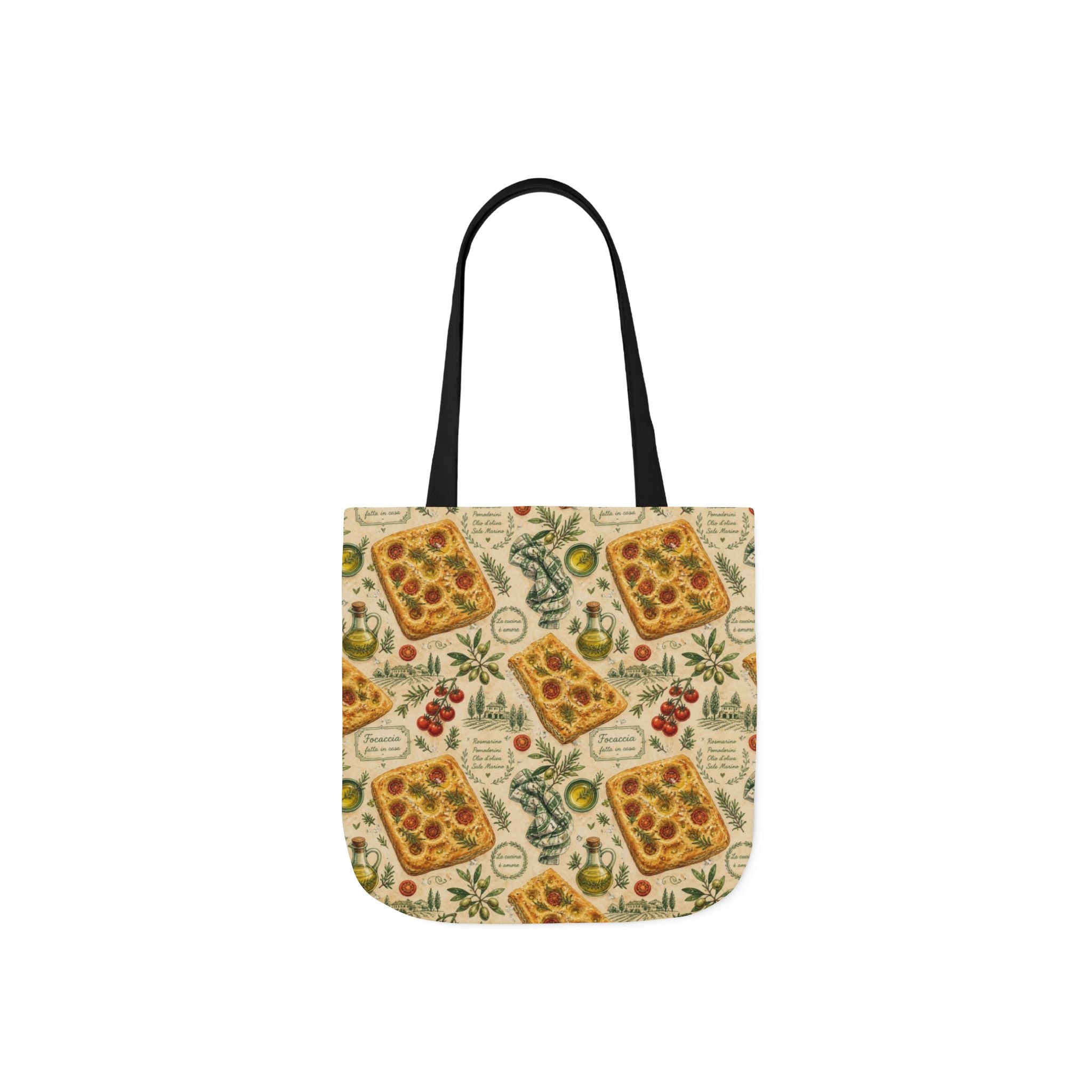 Focaccia Bread Canvas Tote Bag Mediterranean Kitchen Watercolor Design Italian Cottagecore Gift