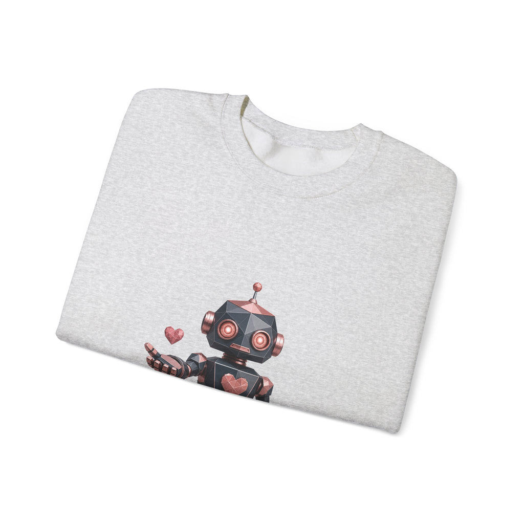 Matching Couple Sweatshirt - Robot & Heart Matching Couple Premium Fleece Sweatshirt Geometric Art His Hers Love Gift - Design A