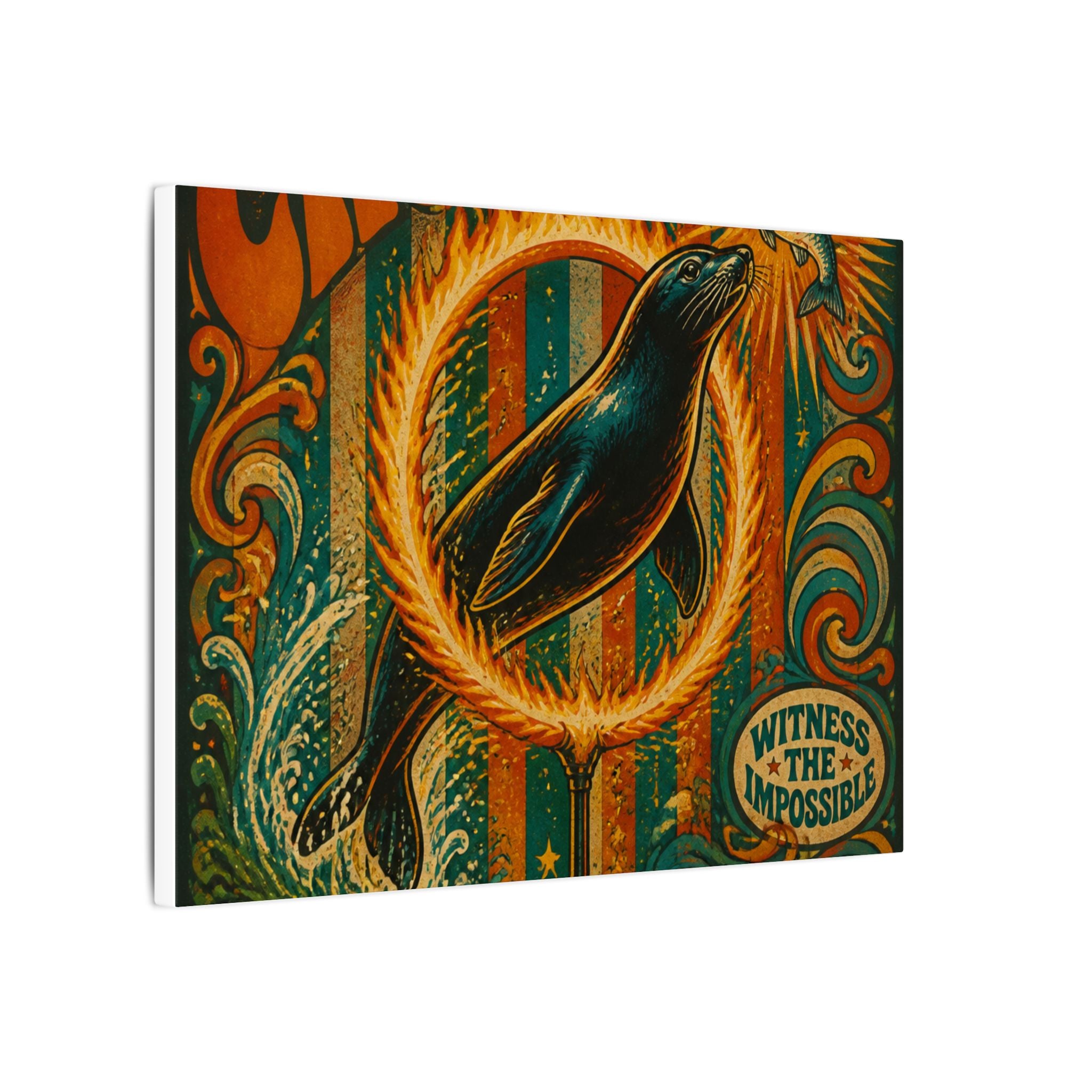 Seal Fire Hoop Wall Art Canvas 16×20 Psychedelic Cafe Decor Maximalist Print