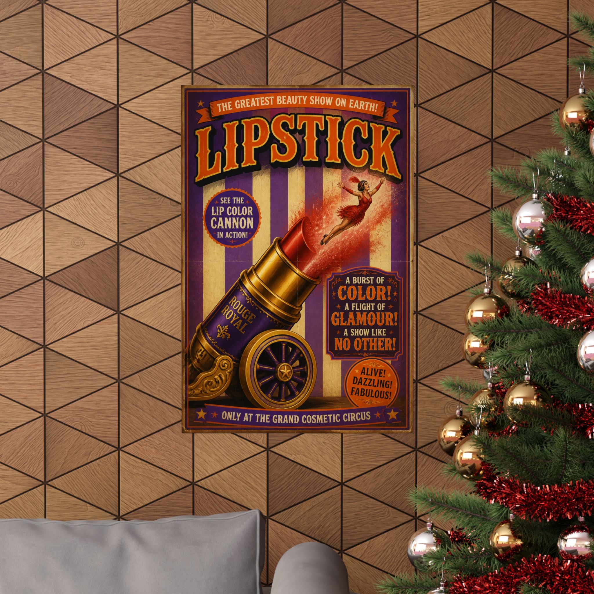 Lipstick Cannon Wall Art Poster 24×36 Vintage Circus Bedroom Decor Maximalist Print