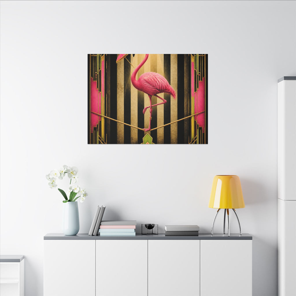 Flamingo Tightrope Wall Art Canvas 16×20 Art Deco Entryway Decor Maximalist Print