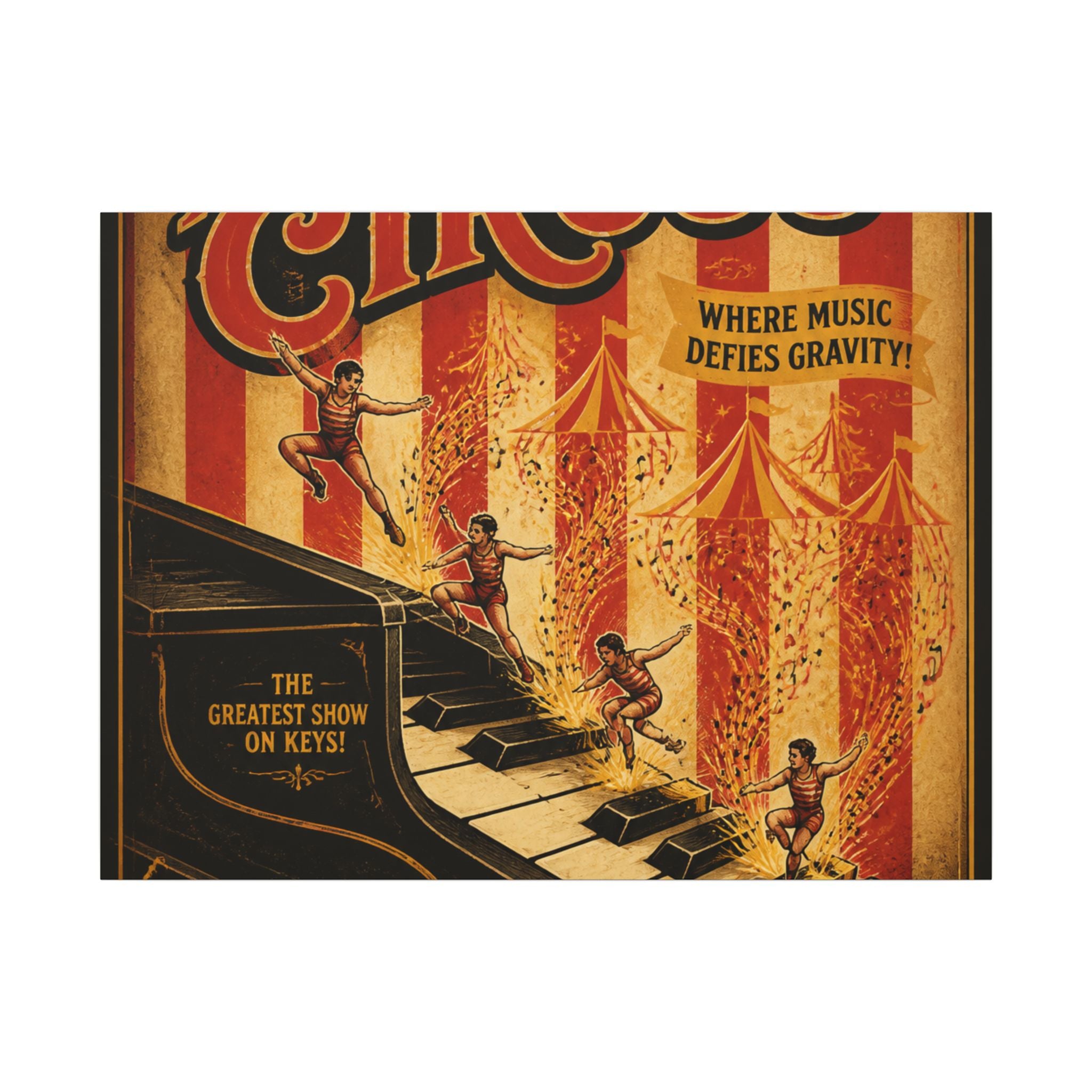 Grand Piano Acrobats Wall Art Canvas 24×36 Vintage Circus Bedroom Decor Maximalist Print