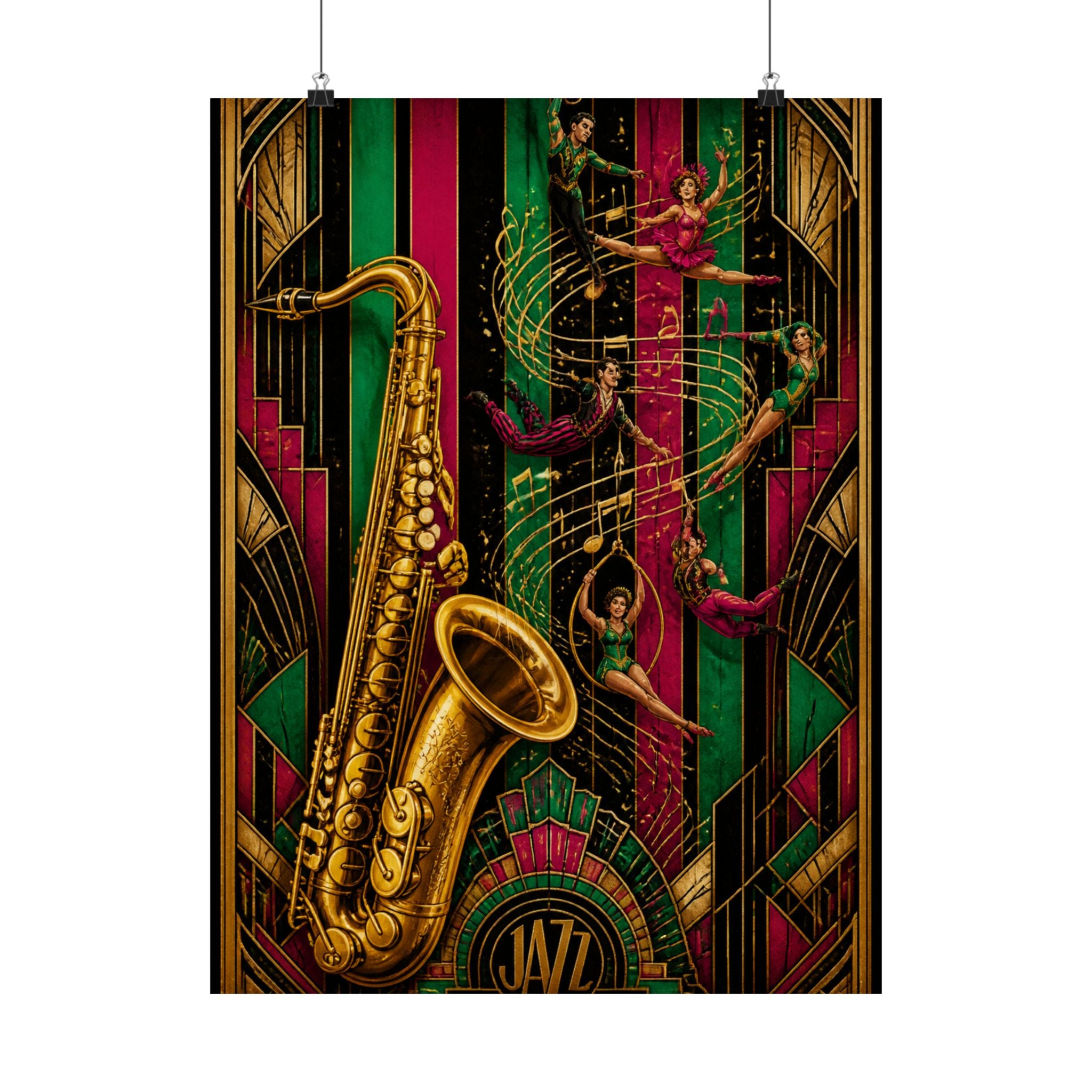 Saxophone Music Circus Wall Art Poster 18×24 Art Deco Entryway Decor Maximalist Print