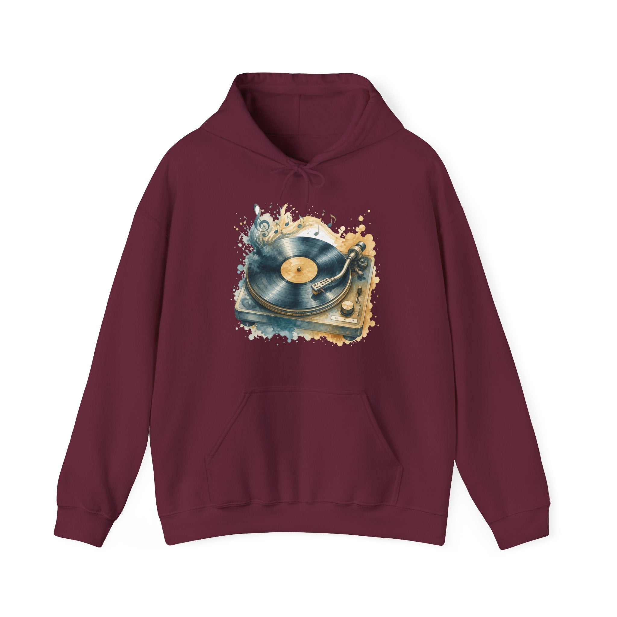 Matching Couple Sweatshirt - Vinyl & Cassette Matching Couple Hooded Sweatshirt Watercolor Art His Hers Engagement Gift - Design A