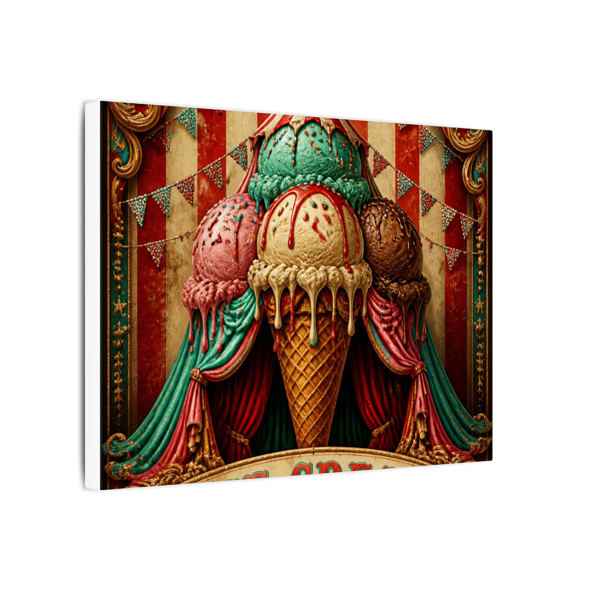 Ice Cream Cone Circus Tent Wall Art Canvas 24×36 Baroque Studio Decor Maximalist Print