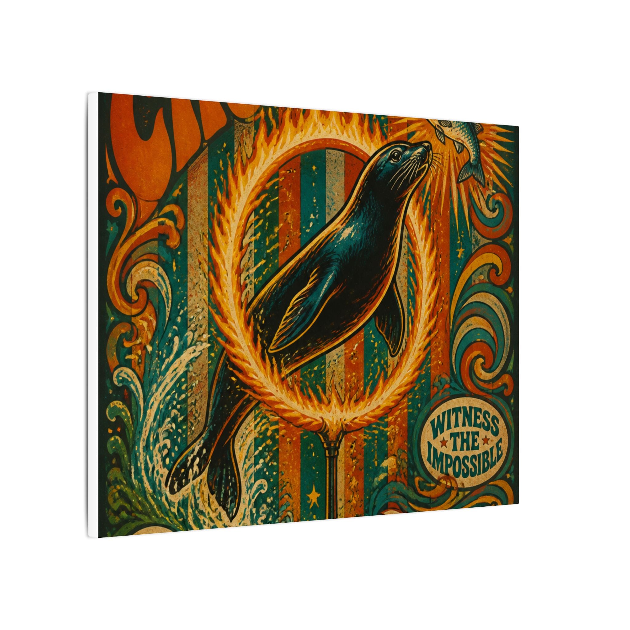 Seal Fire Hoop Wall Art Canvas 16×20 Psychedelic Cafe Decor Maximalist Print