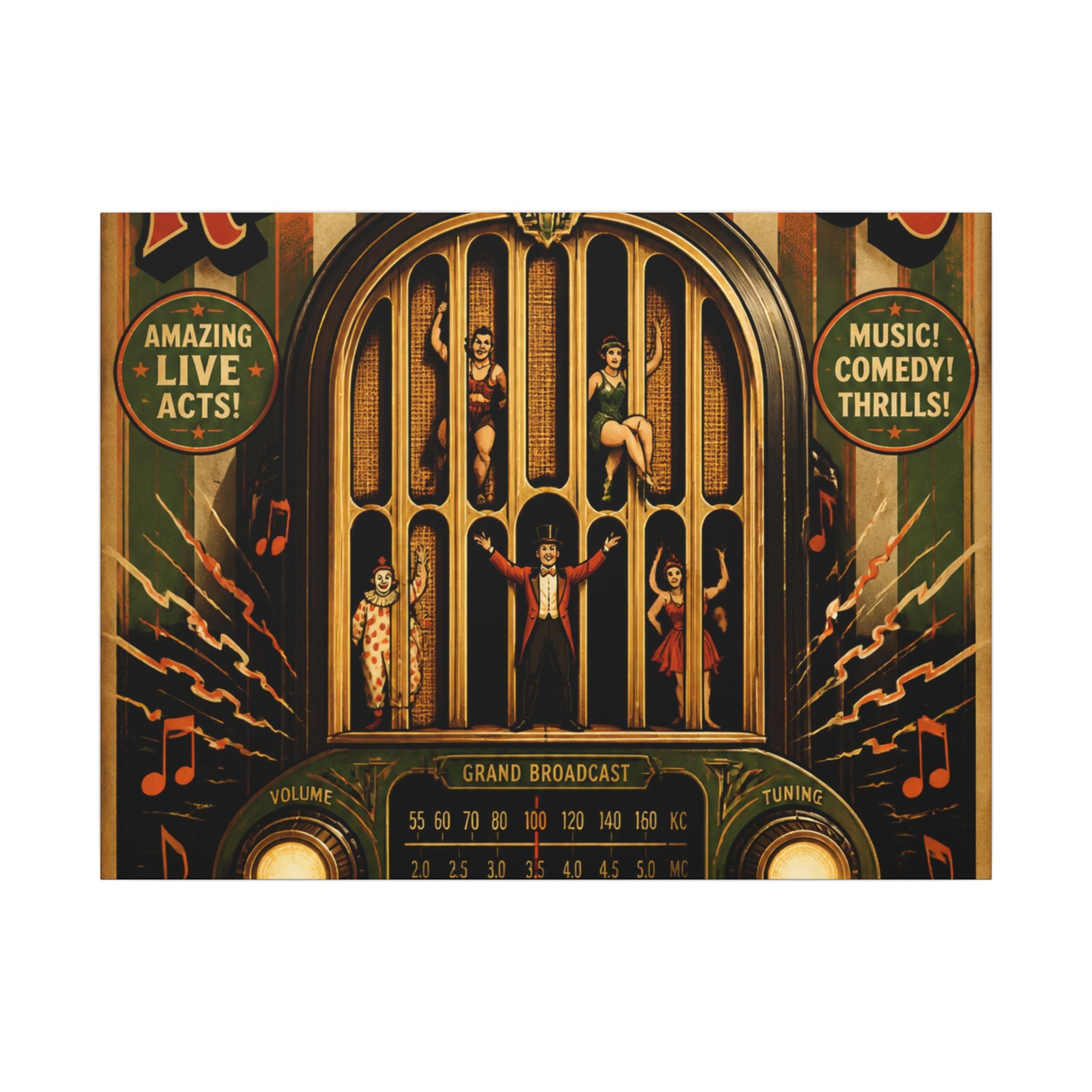 Vintage Radio Stage Wall Art Canvas 24×36 Vintage Circus Bedroom Decor Maximalist Print