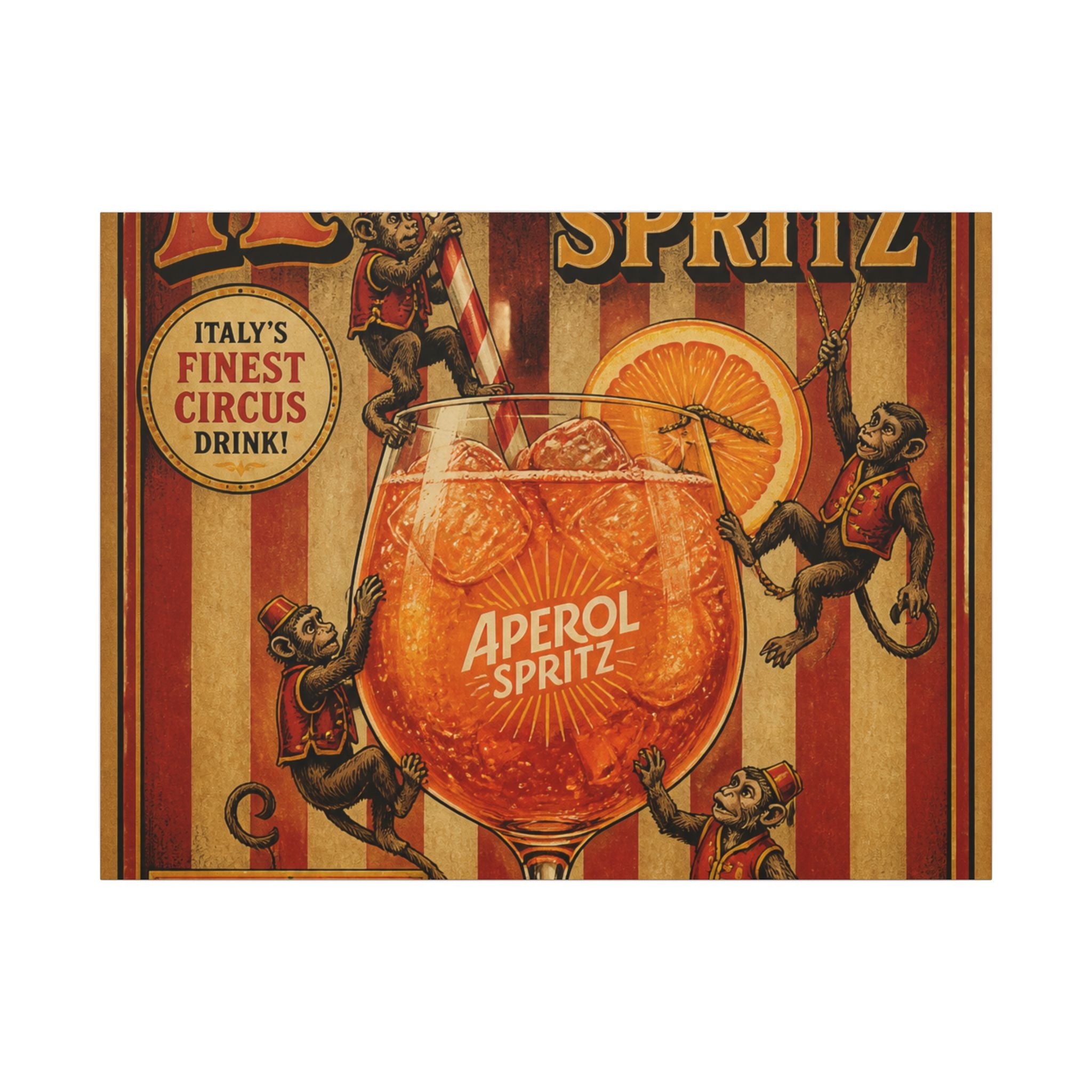 Aperol Spritz Monkeys Wall Art Canvas 24×36 Vintage Circus Bedroom Decor Maximalist Print