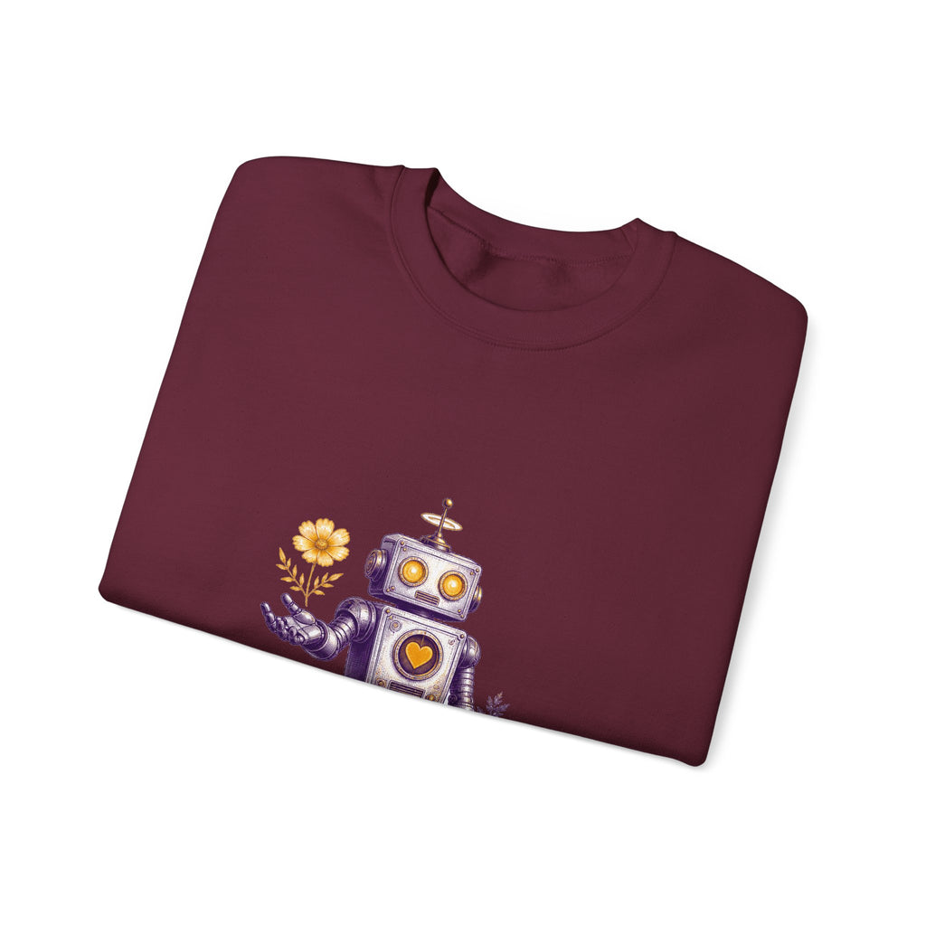 Matching Couple Sweatshirt - Robot & Heart Matching Couple Crewneck Sweatshirt Vintage Art His Hers Wedding Gift - Design A