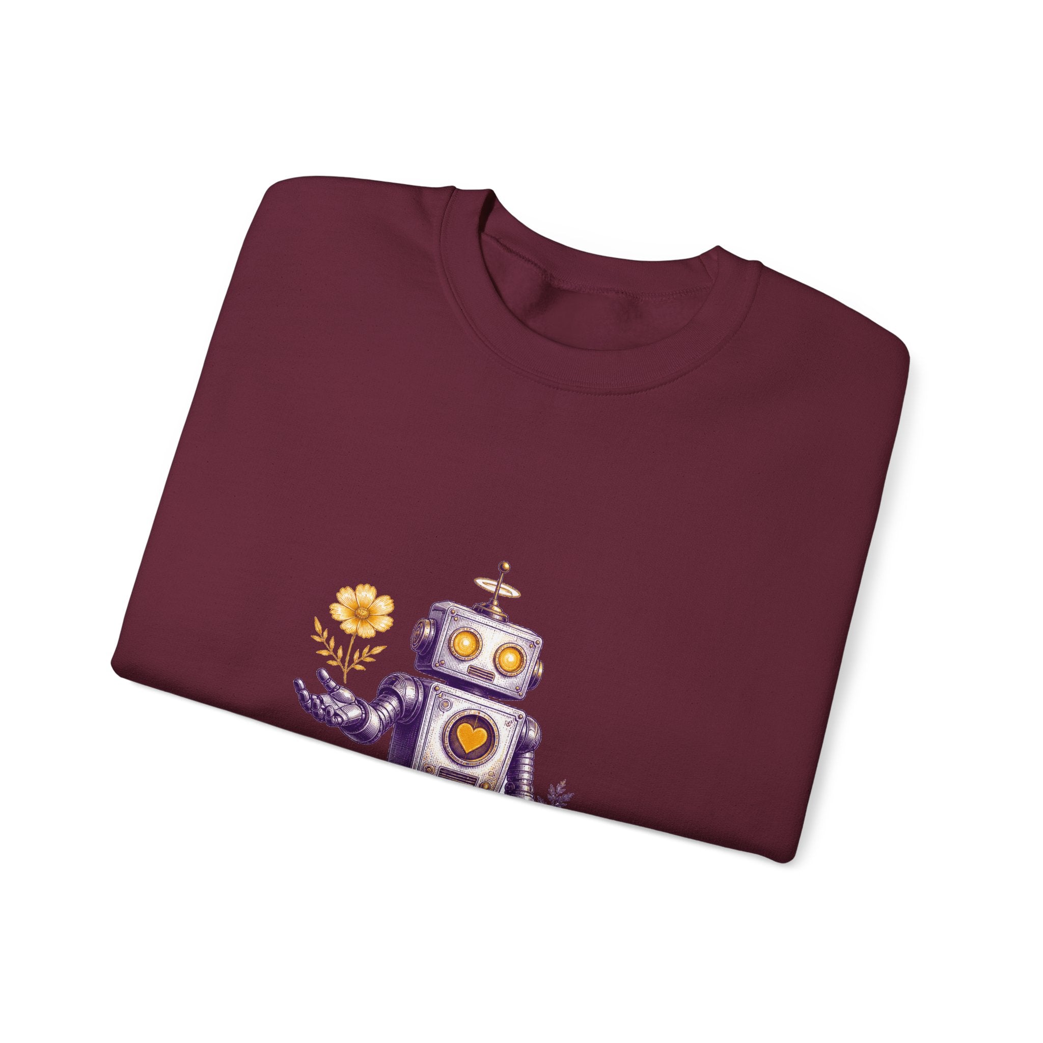 Matching Couple Sweatshirt - Robot & Heart Matching Couple Crewneck Sweatshirt Vintage Art His Hers Wedding Gift - Design A
