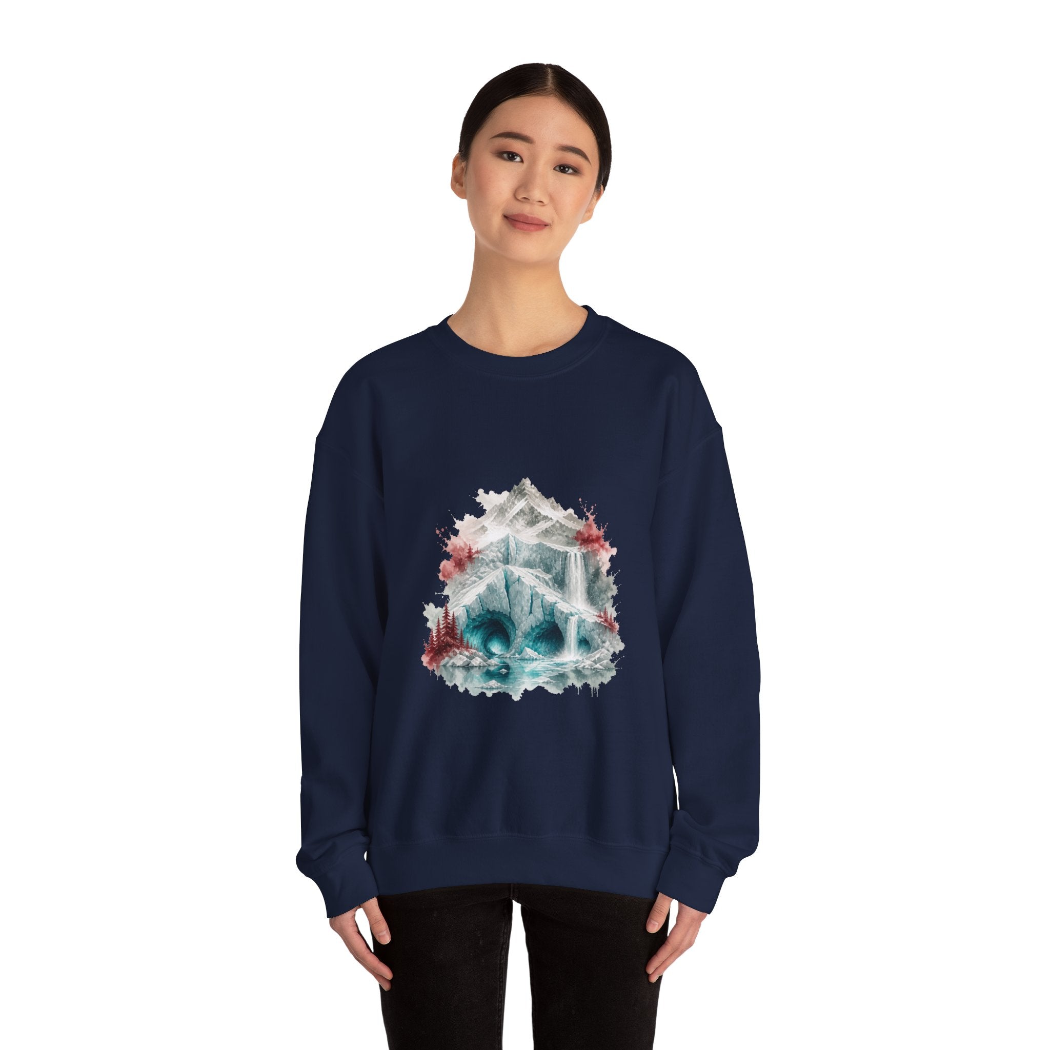 Matching Couple Sweatshirt - Volcano & Glacier Matching Couple Premium Fleece Sweatshirt Watercolor Art His Hers Birthday Gift - Design B