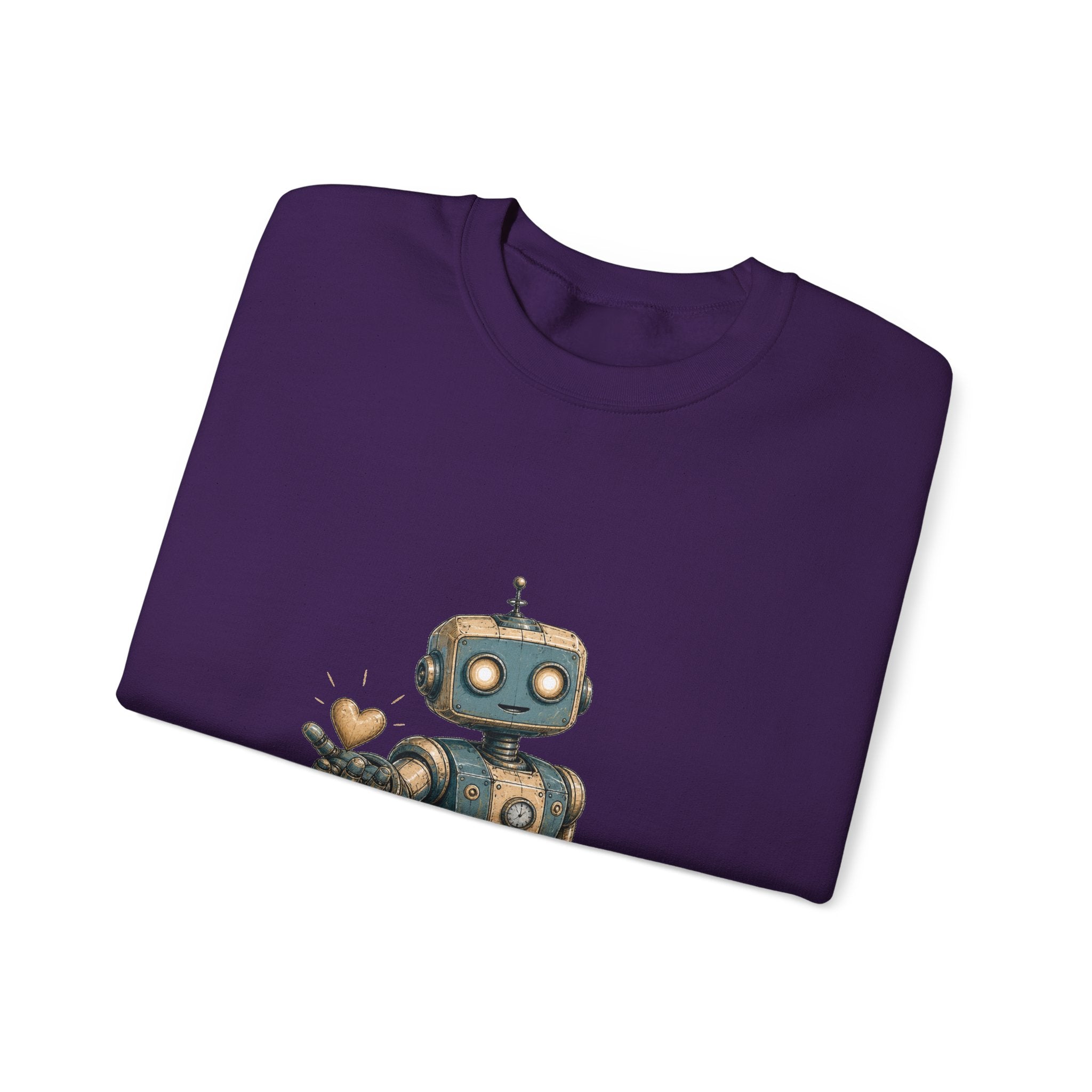 Matching Couple Sweatshirt - Robot & Heart Matching Couple Premium Fleece Sweatshirt Hand-Drawn Art His Hers Anniversary Gift - Design A