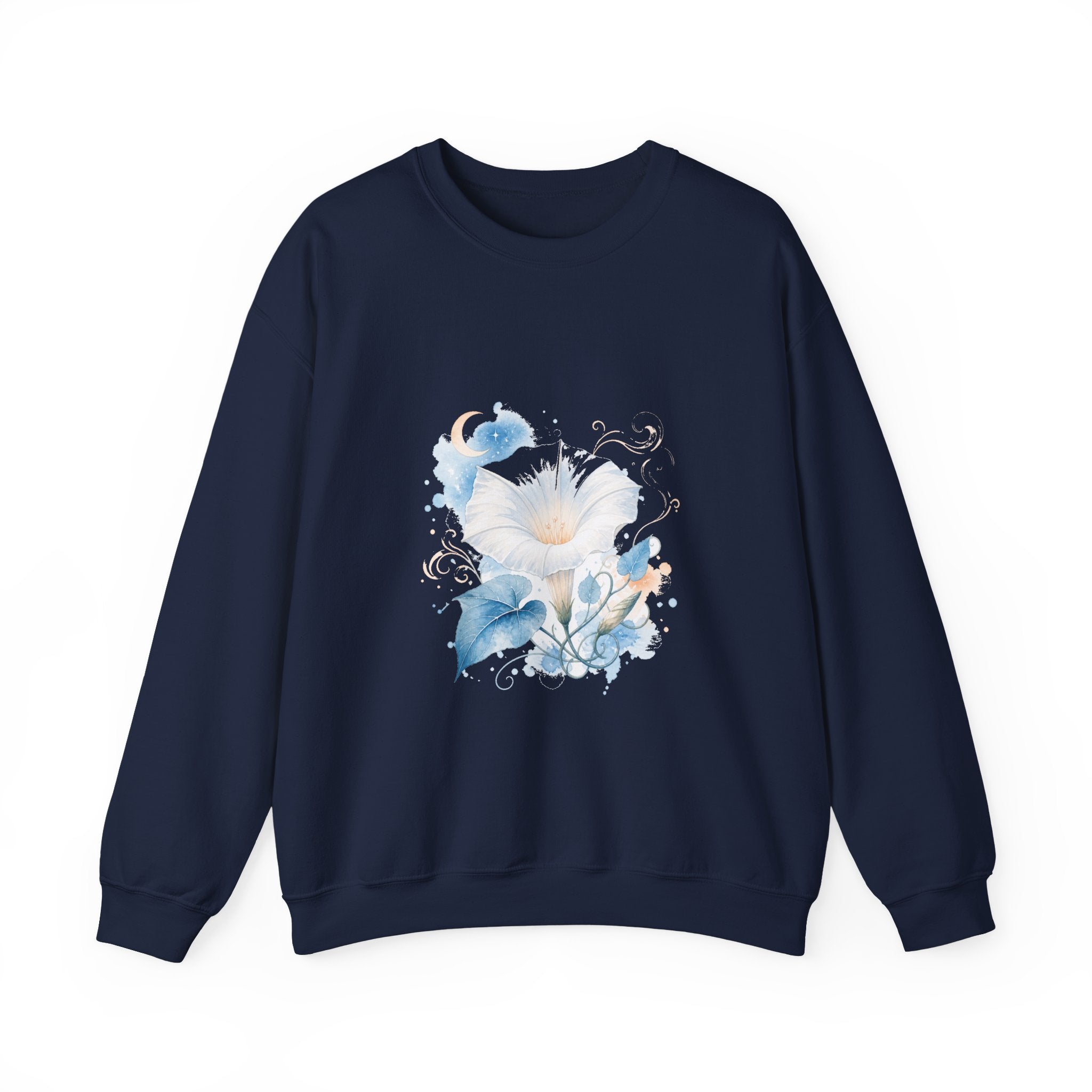 Matching Couple Sweatshirt - Sunflower & Moonflower Matching Couple Crewneck Sweatshirt Watercolor Art His Hers Engagement Gift - Design B