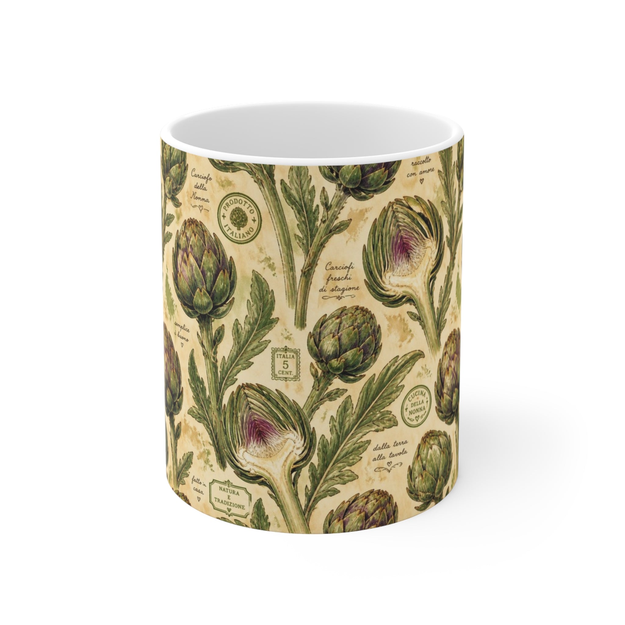Globe Artichokes 11oz Ceramic Mug Mediterranean Kitchen Watercolor Design Italian Cottagecore Gift