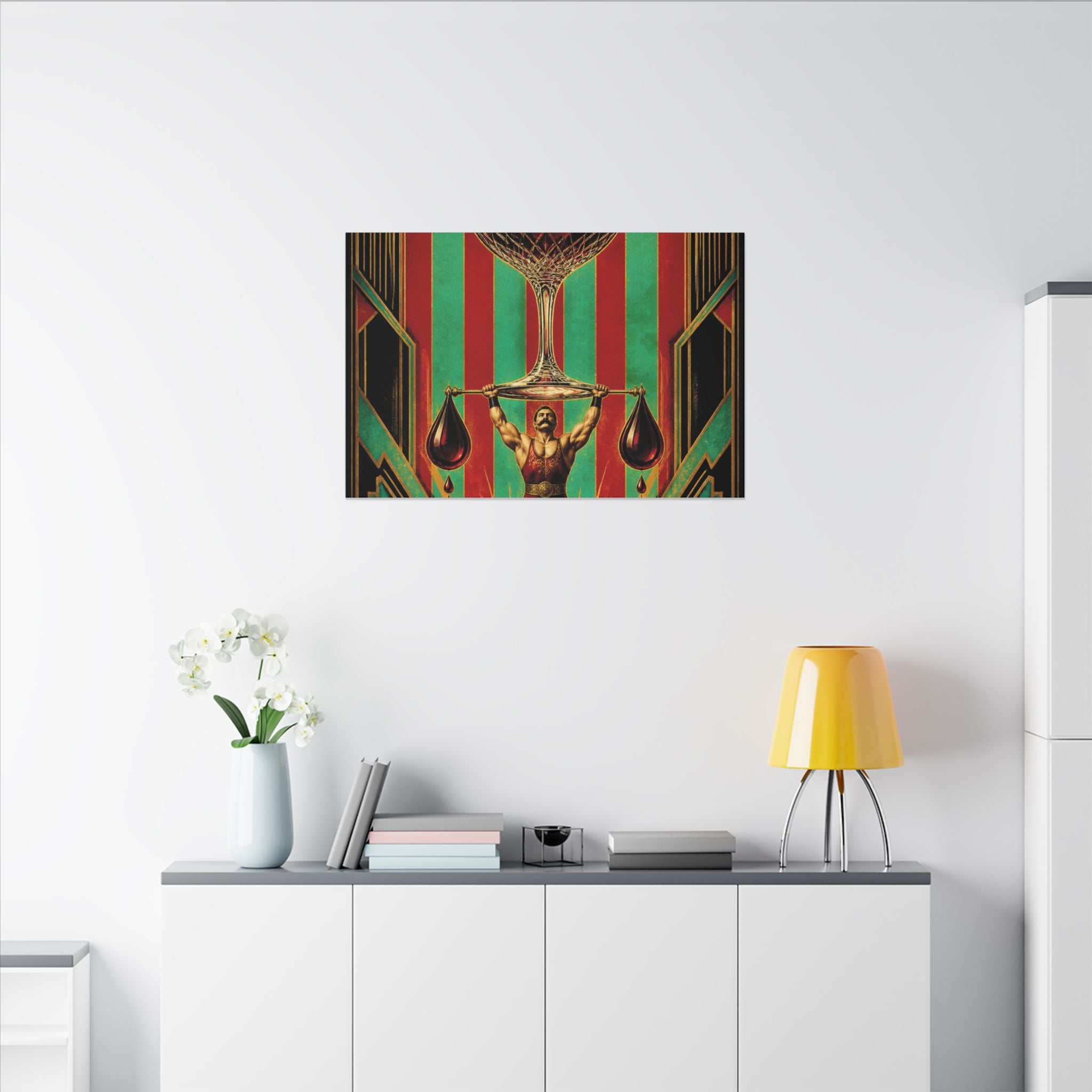 Wine Glass Strongman Wall Art Canvas 24×36 Art Deco Bar Area Decor Maximalist Print