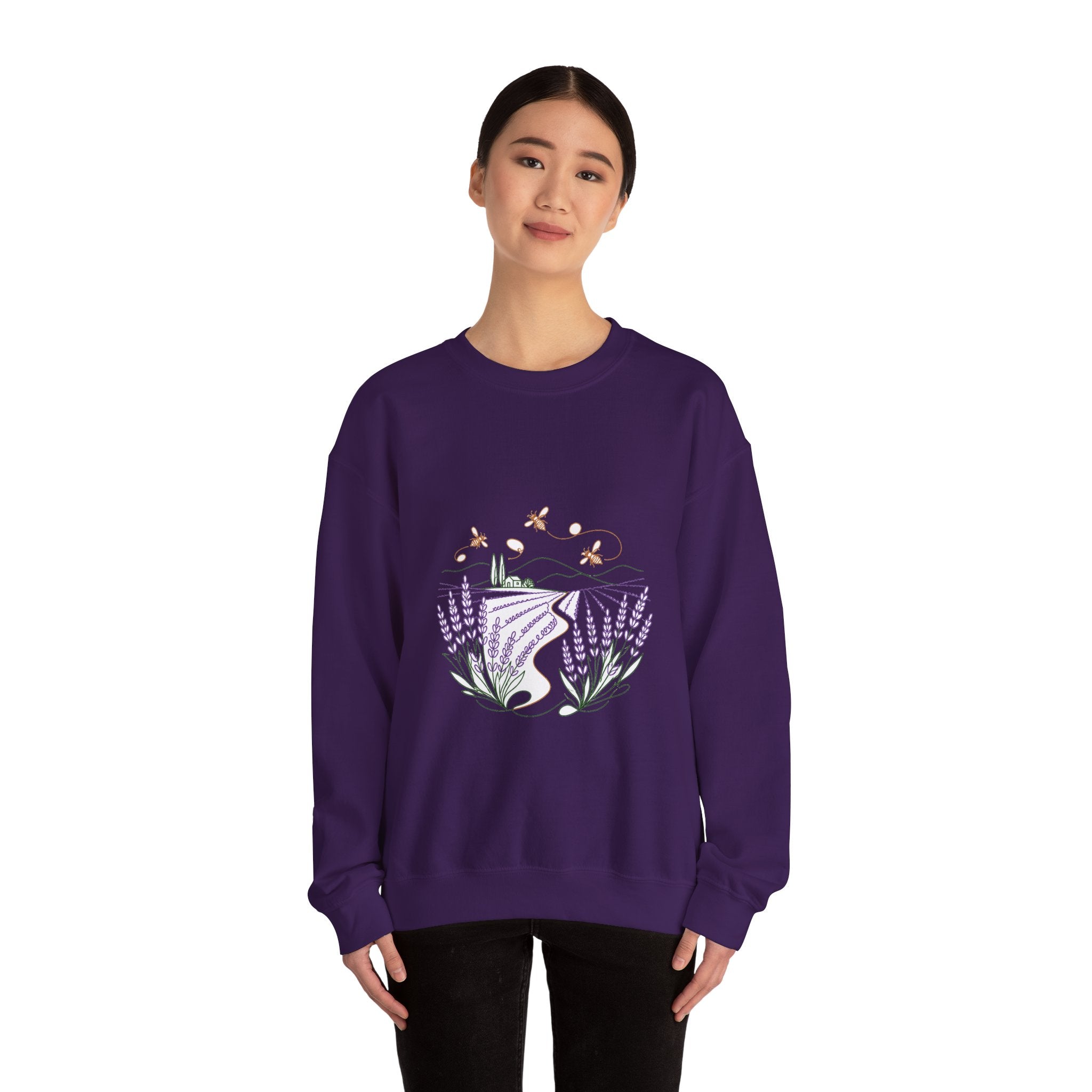 Matching Couple Sweatshirt - Lavender Fields & Canyon Matching Couple Premium Fleece Sweatshirt Minimalist Art His Hers Christmas Gift - Design A