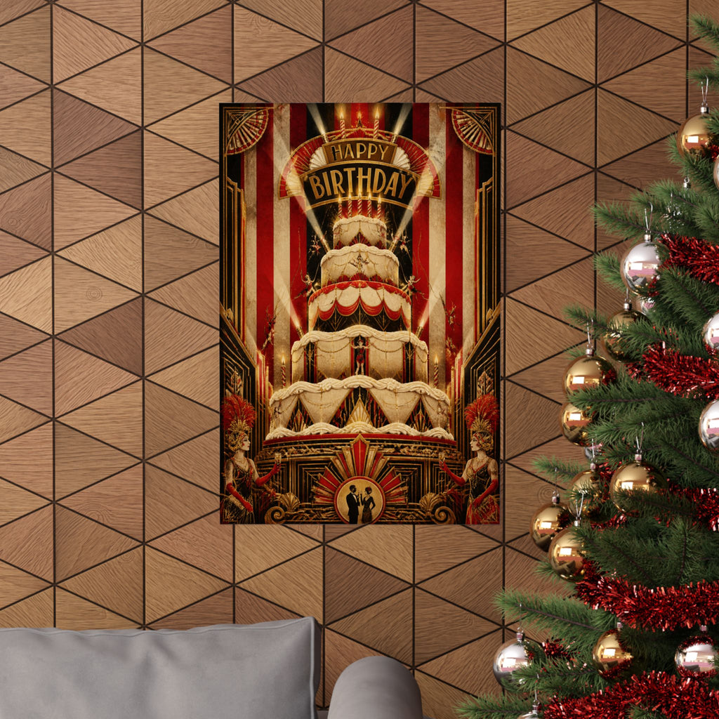 Birthday Cake Trapeze Wall Art Poster 18×24 Art Deco Entryway Decor Maximalist Print