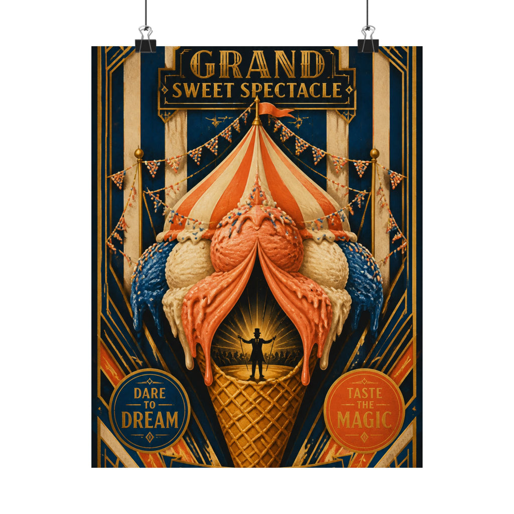 Ice Cream Cone Circus Tent Wall Art Poster 24×36 Art Deco Bar Area Decor Maximalist Print