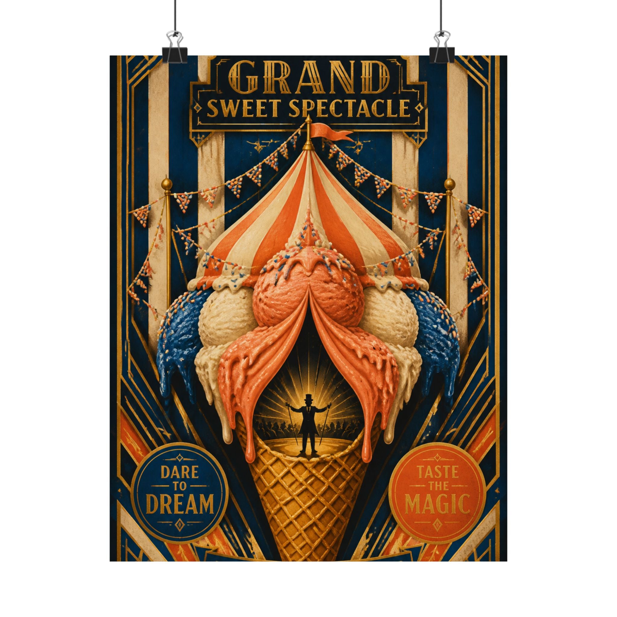 Ice Cream Cone Circus Tent Wall Art Poster 24×36 Art Deco Bar Area Decor Maximalist Print