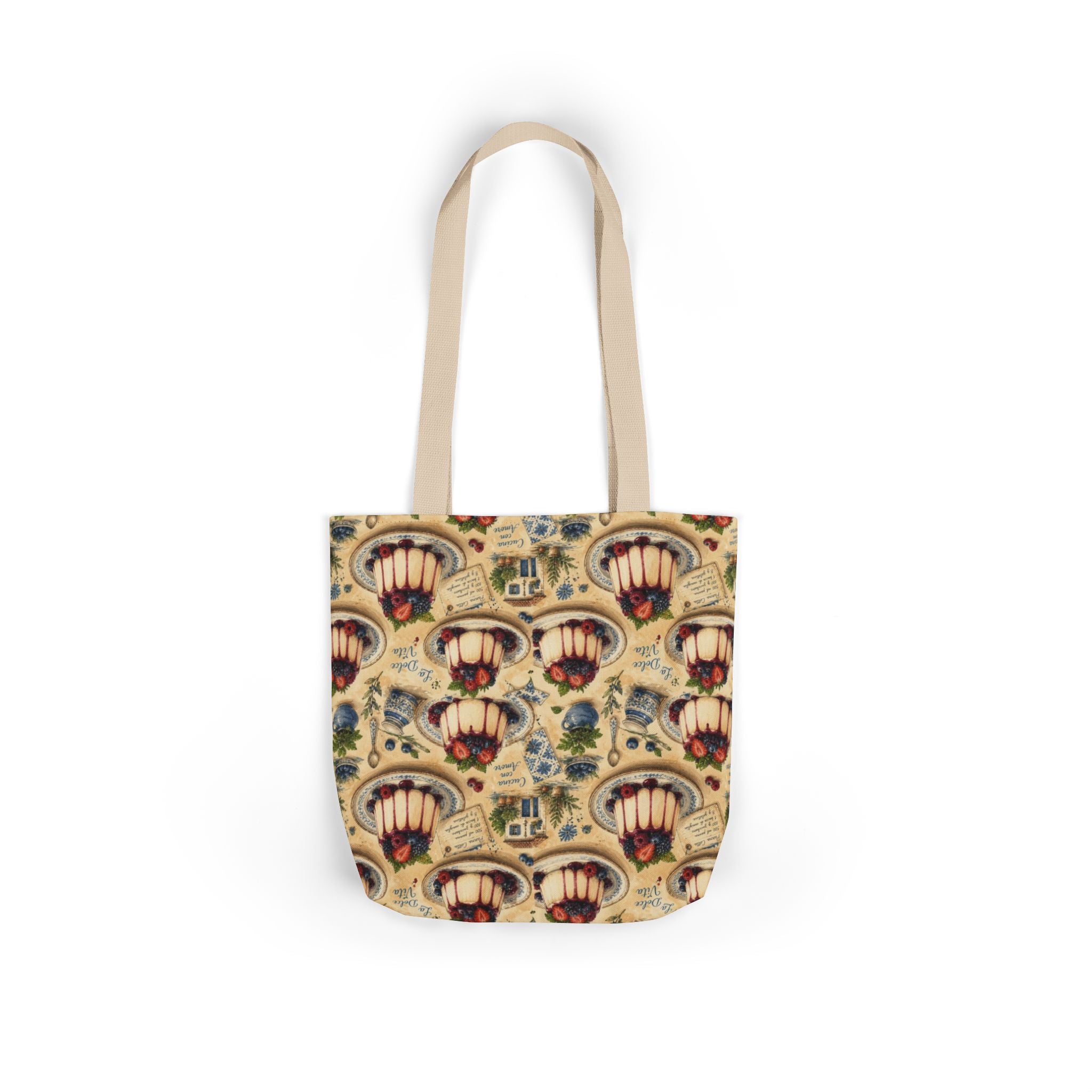 Panna Cotta Canvas Tote Bag Mediterranean Kitchen Watercolor Design Italian Cottagecore Gift