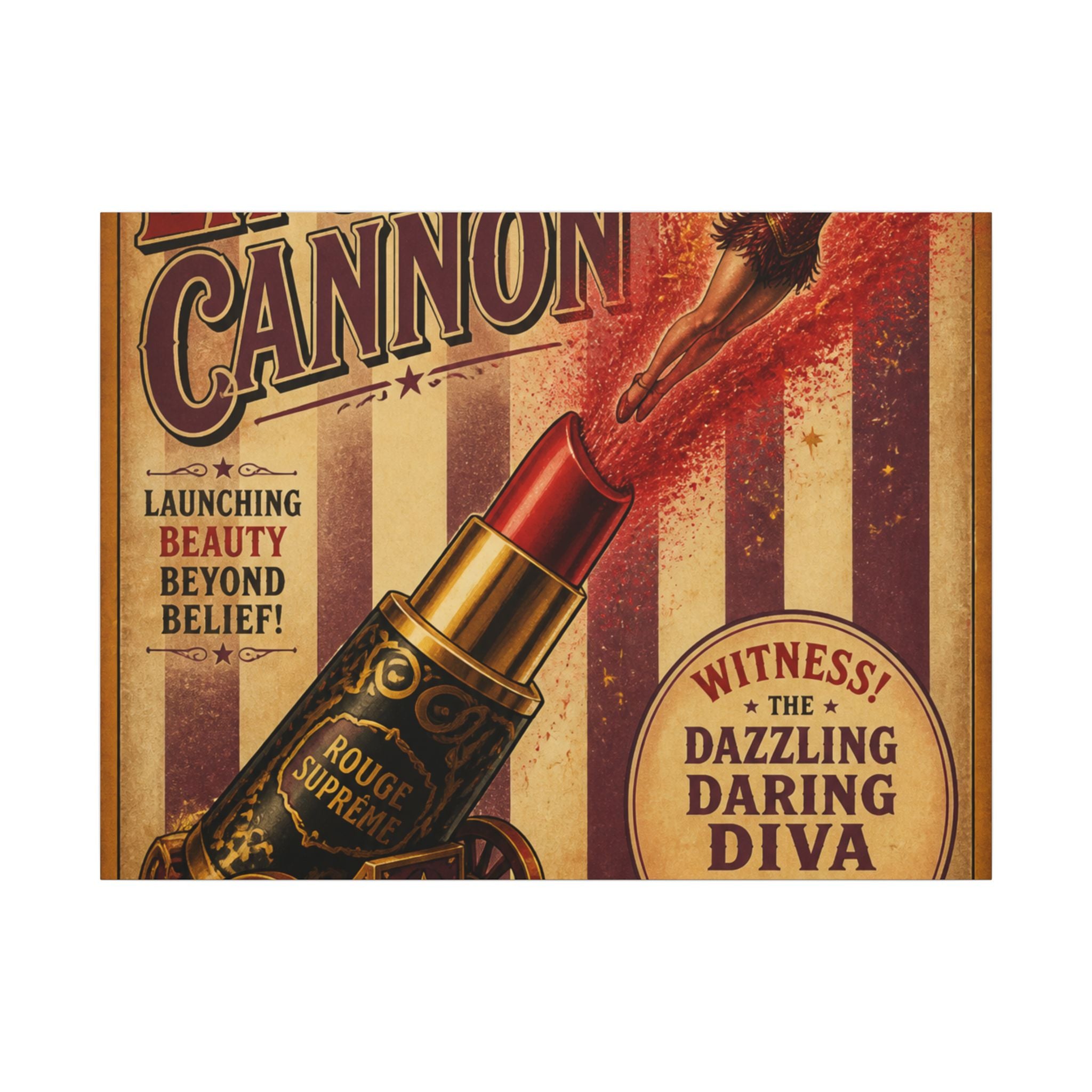Lipstick Cannon Wall Art Canvas 24×36 Vintage Circus Bedroom Decor Maximalist Print