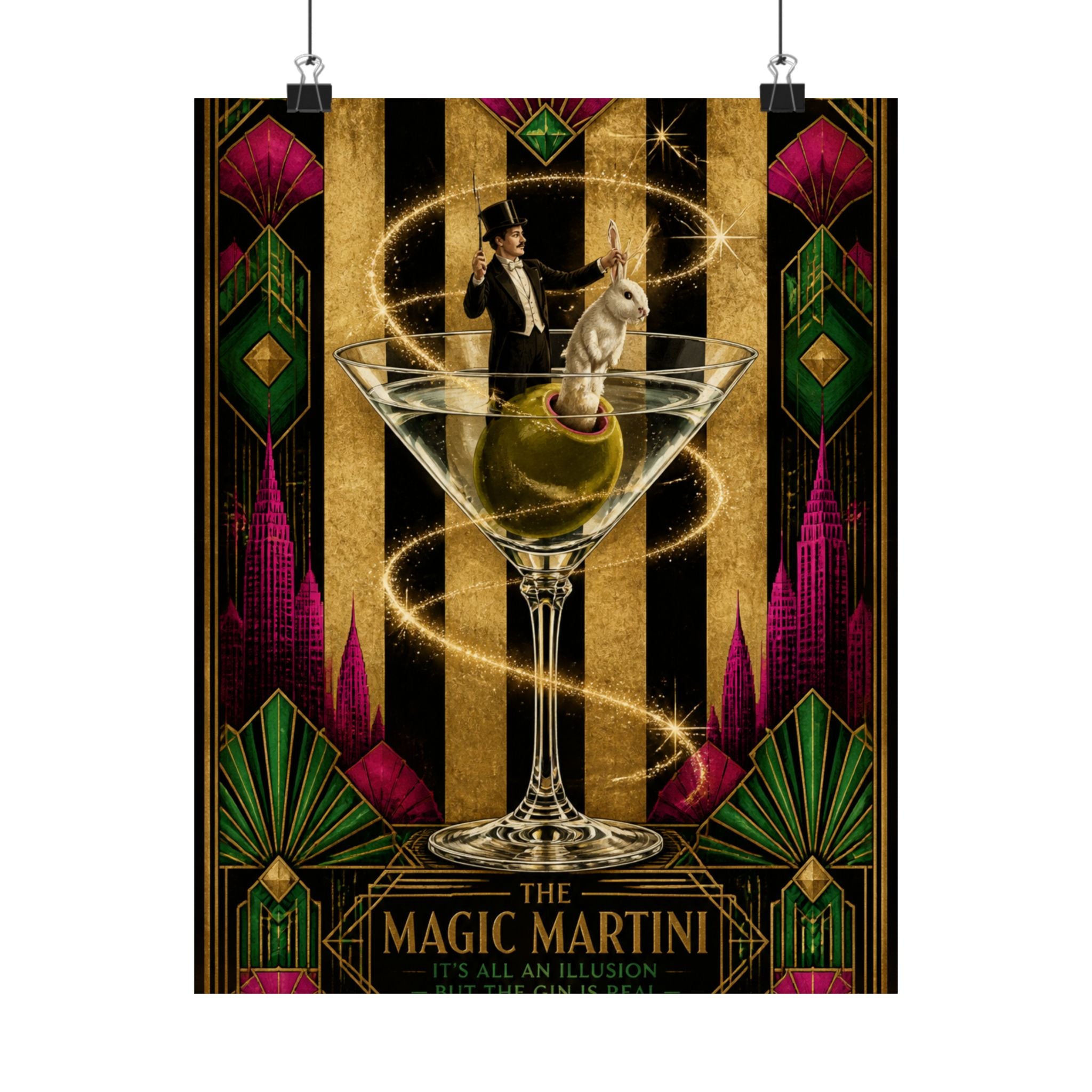 Martini Magician Wall Art Poster 18×24 Art Deco Entryway Decor Maximalist Print