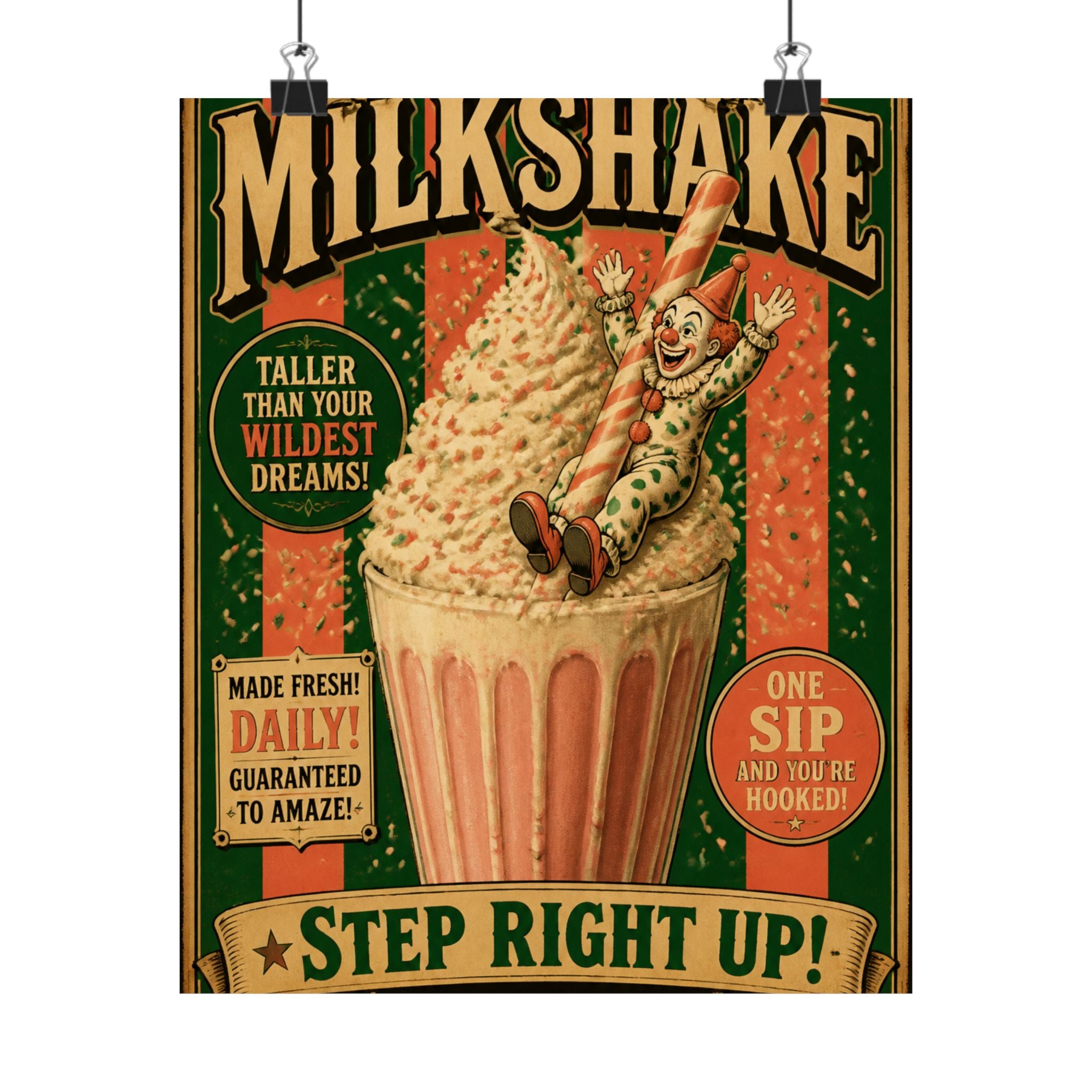 Milkshake Slide Clown Wall Art Poster 18×24 Vintage Circus Kitchen Decor Maximalist Print
