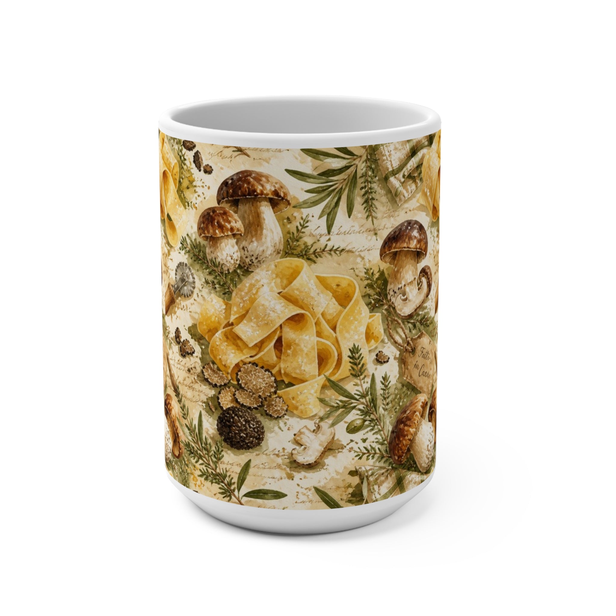 Pappardelle Ribbons 15oz Ceramic Mug Mediterranean Kitchen Watercolor Splash Design Italian Cottagecore Gift
