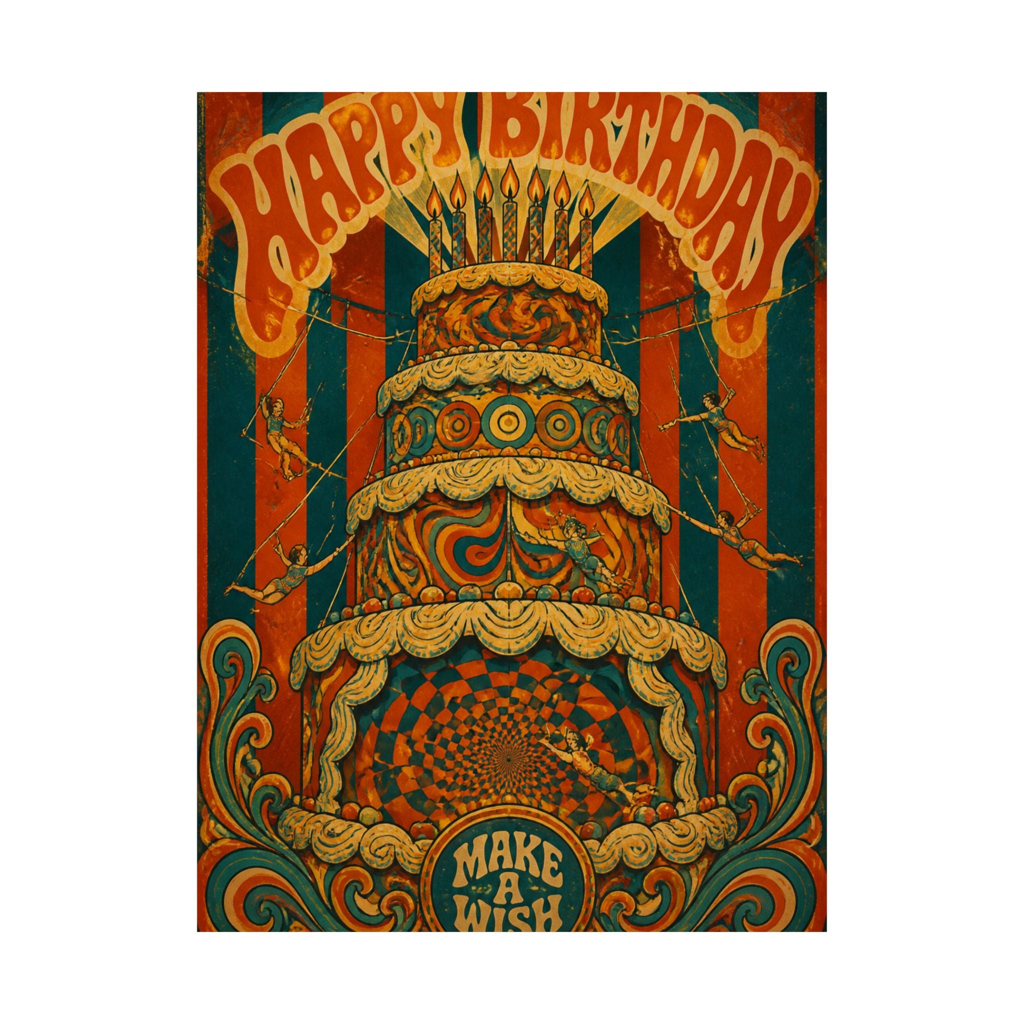 Birthday Cake Trapeze Wall Art Poster 18×24 Psychedelic Cafe Decor Maximalist Print