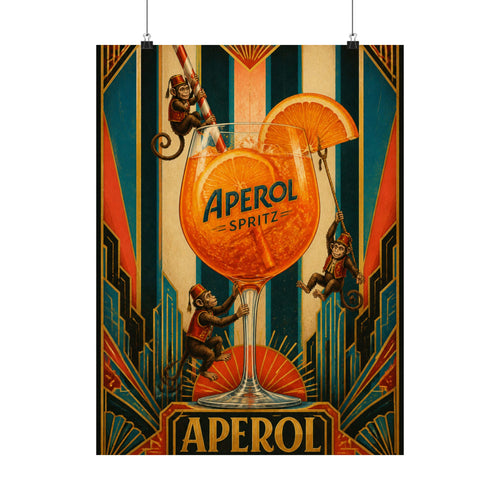 Aperol Spritz Monkeys Wall Art Poster 24×36 Art Deco Bar Area Decor Maximalist Print