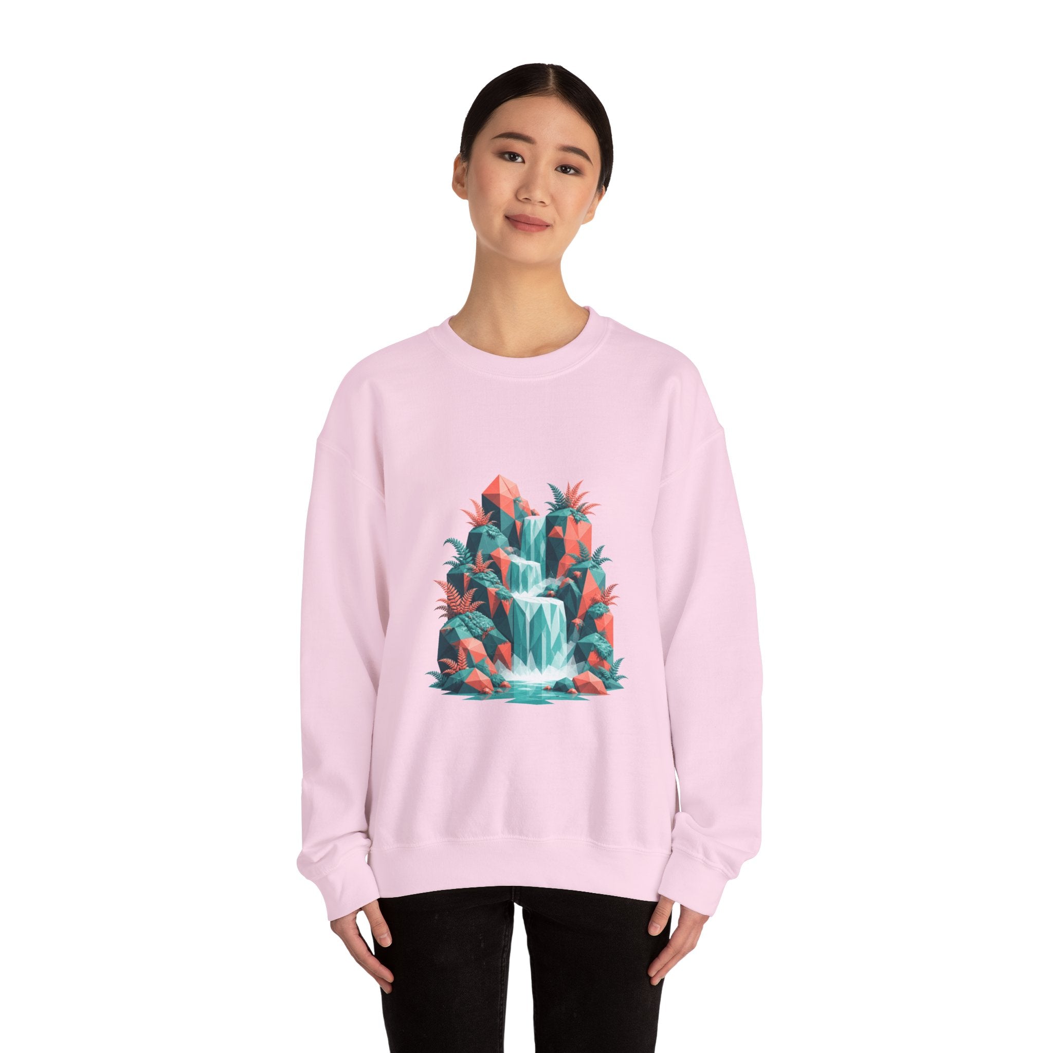 Matching Couple Sweatshirt - Wildfire & Waterfall Matching Couple Premium Fleece Sweatshirt Geometric Art His Hers Love Gift - Design B