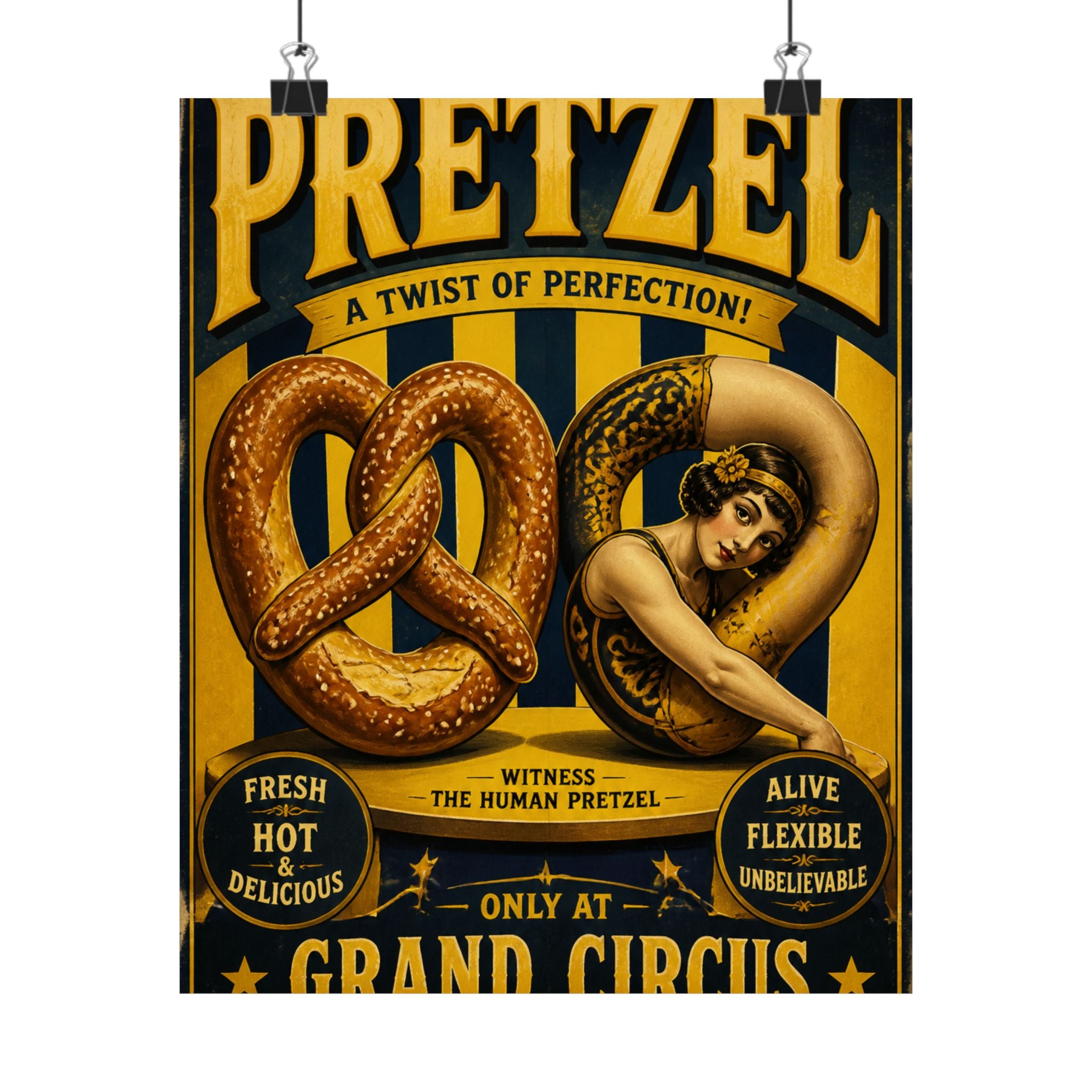 Pretzel Contortionist Wall Art Poster 18×24 Vintage Circus Kitchen Decor Maximalist Print