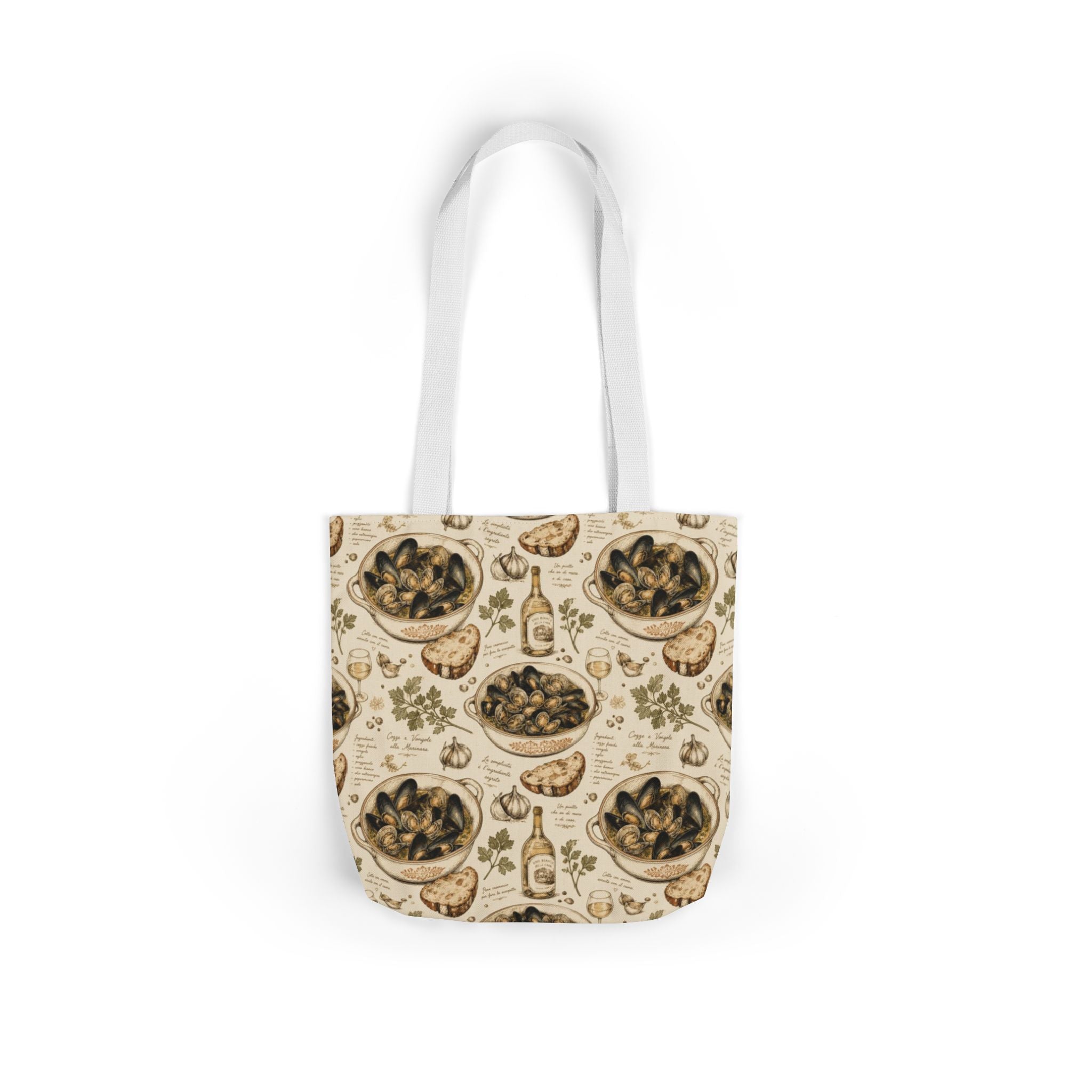 Mussels & Clams Canvas Tote Bag Mediterranean Kitchen Botanical Design Italian Cottagecore Gift