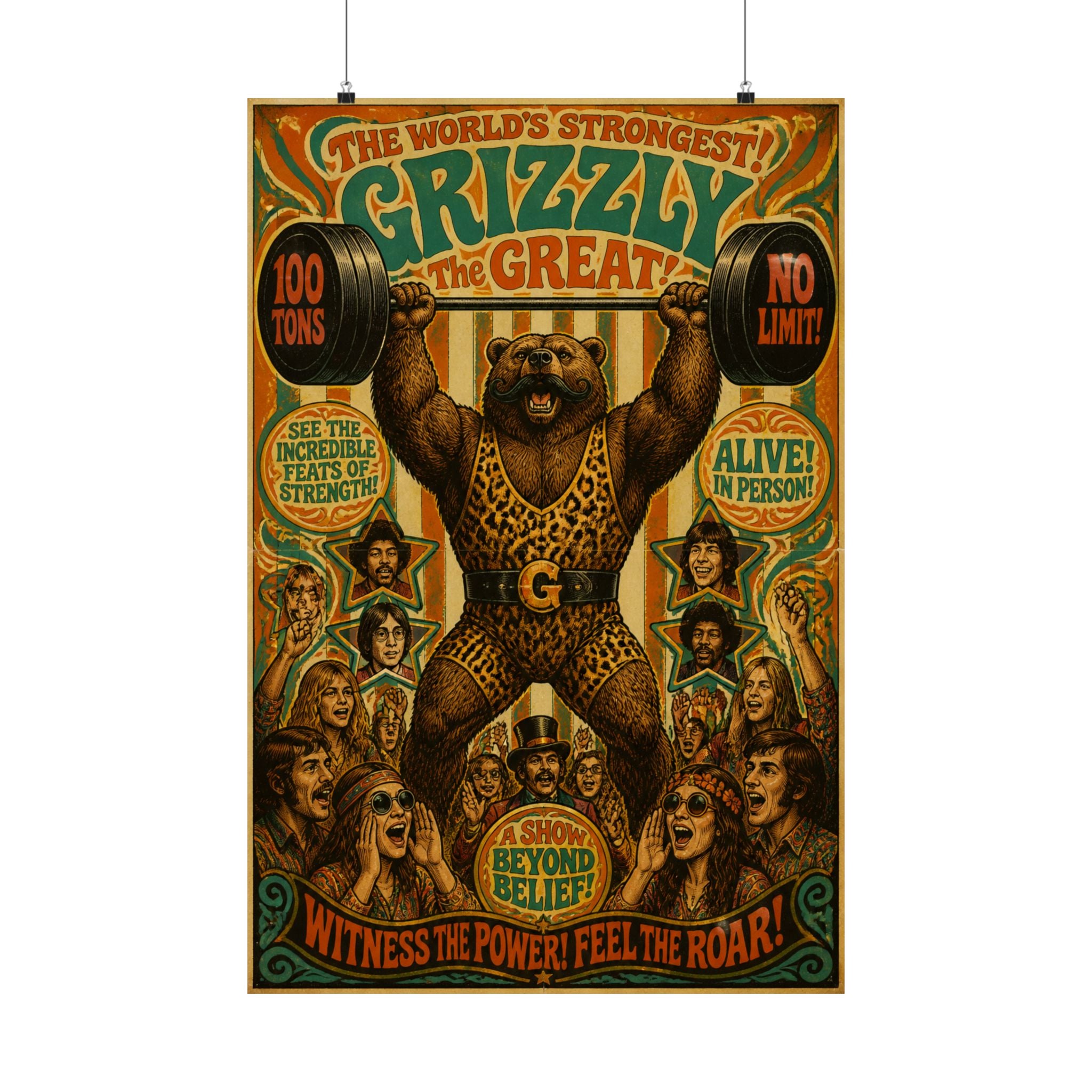 Strongman Bear Wall Art Poster 24×36 Psychedelic Dining Room Decor Maximalist Print