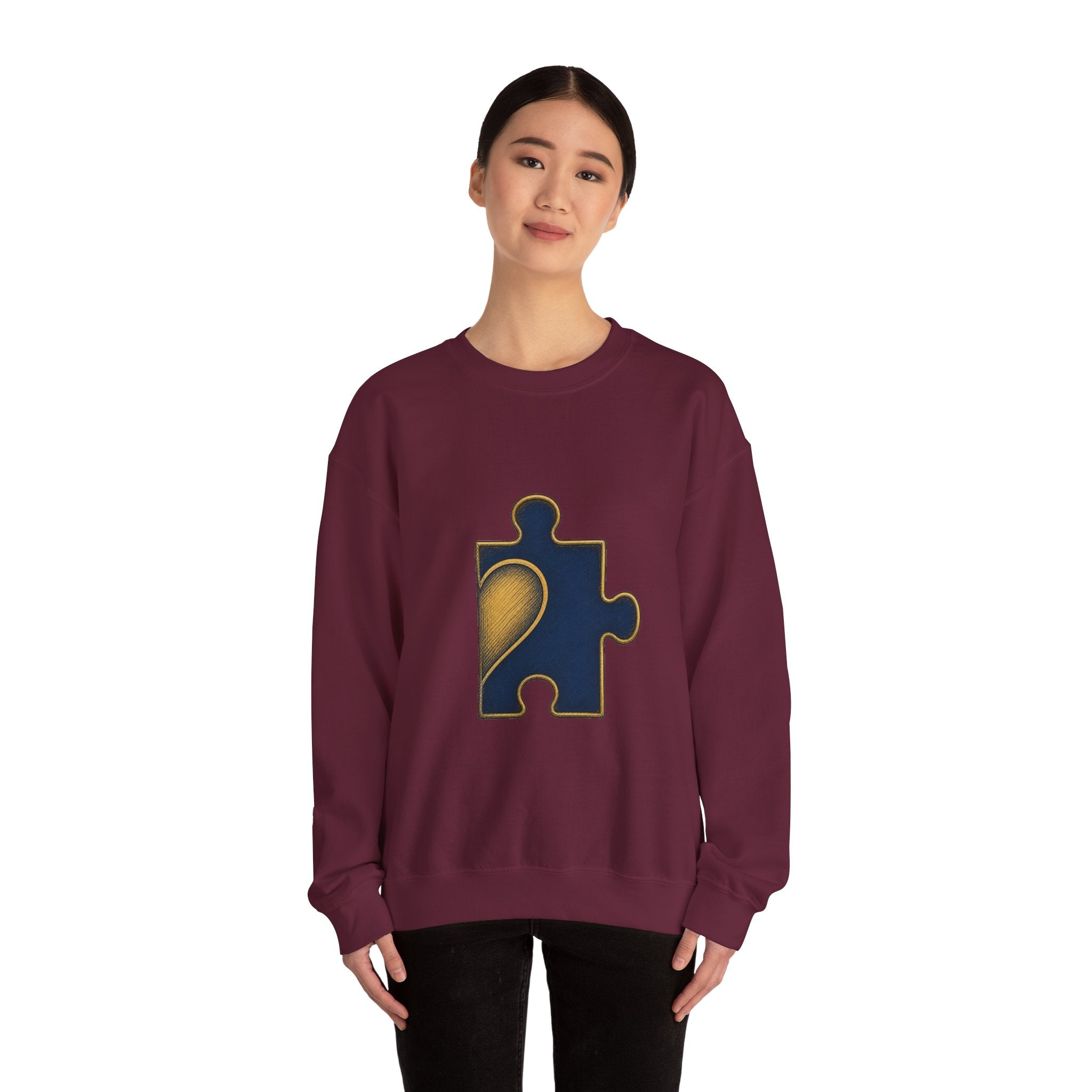 Matching Couple Sweatshirt - Puzzle Pieces Matching Couple Premium Fleece Sweatshirt Hand-Drawn Art His Hers Anniversary Gift - Design B