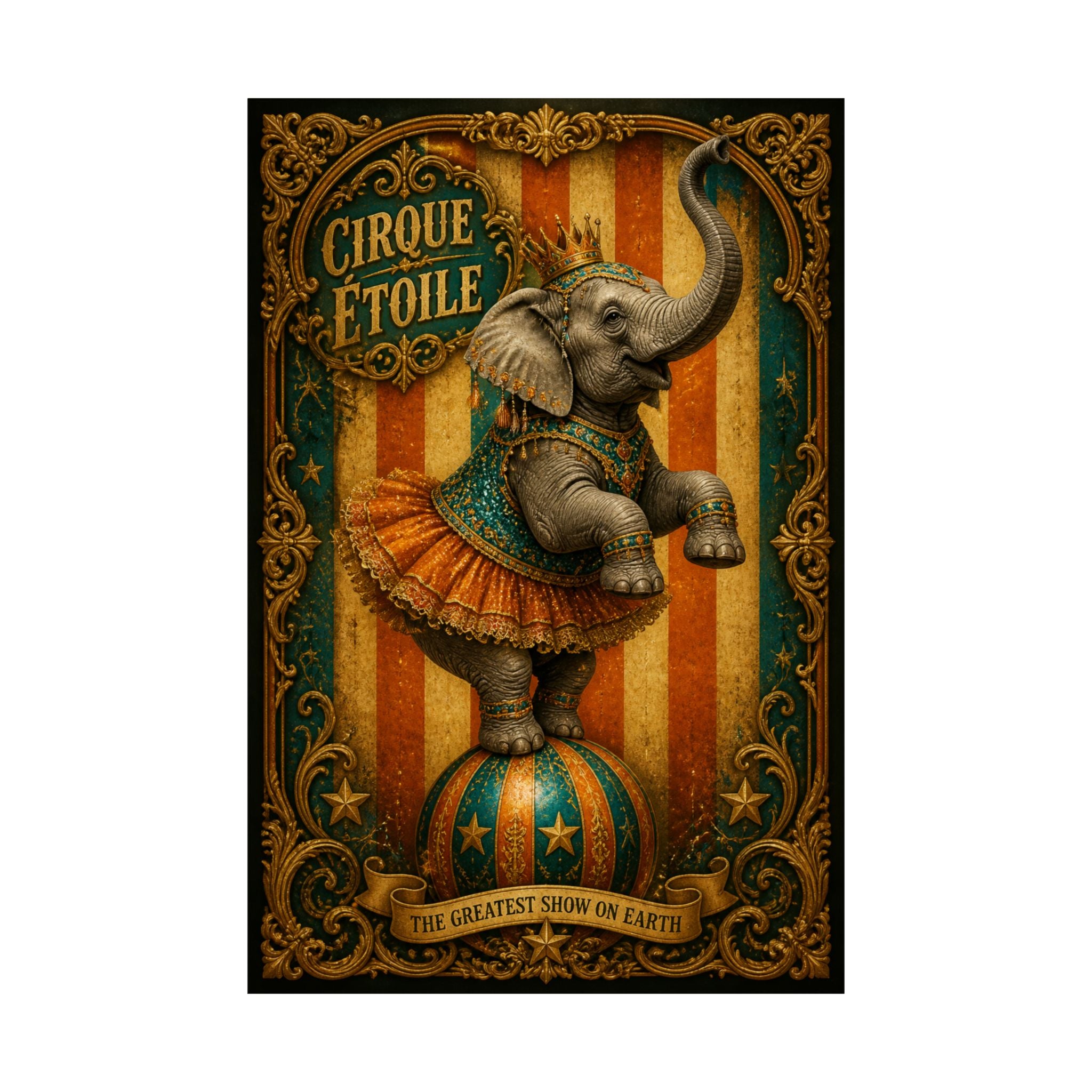 Elephant on Ball Wall Art Poster 24×36 Baroque Studio Decor Maximalist Print