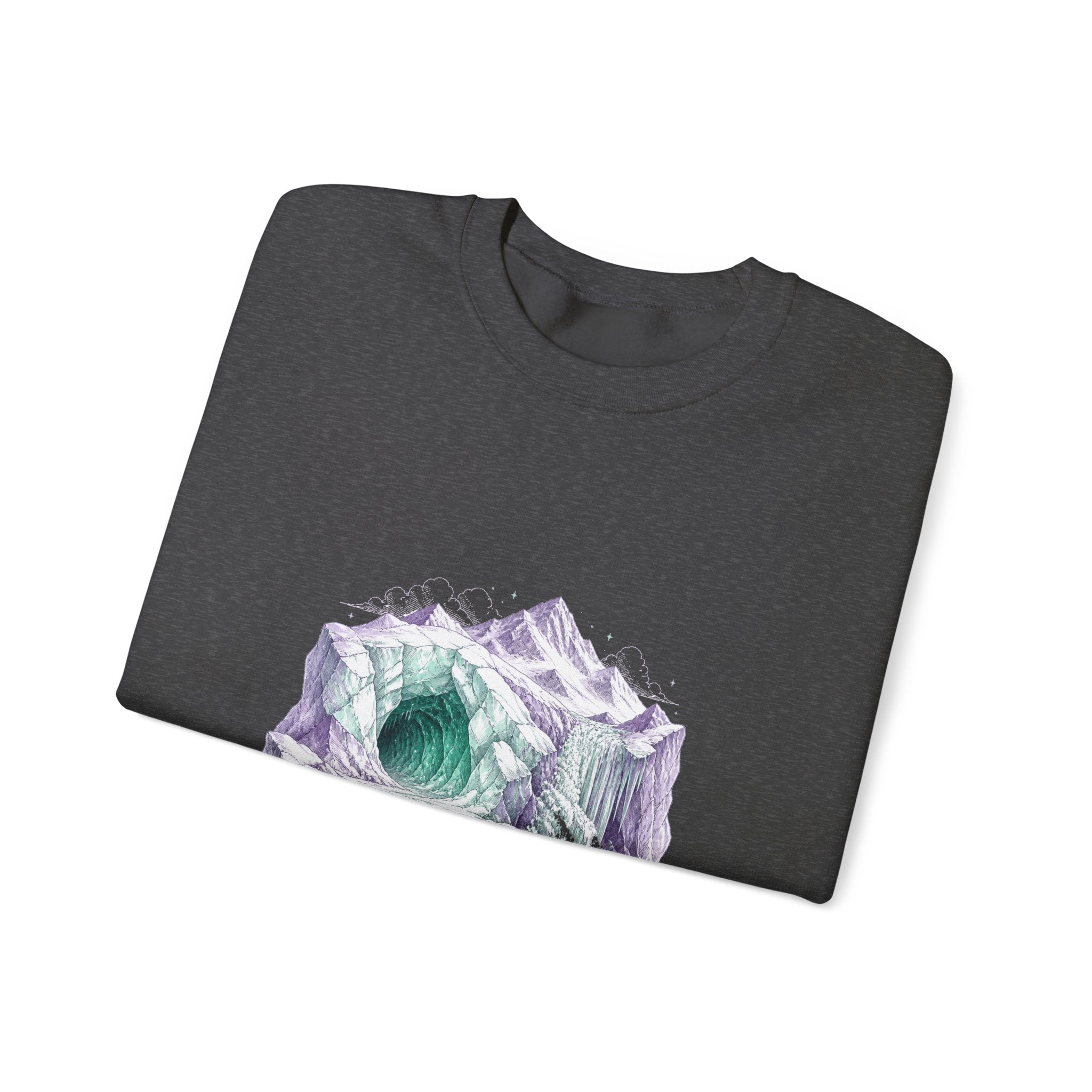 Matching Couple Sweatshirt - Volcano & Glacier Matching Couple Premium Fleece Sweatshirt Hand-Drawn Art His Hers Anniversary Gift - Design B