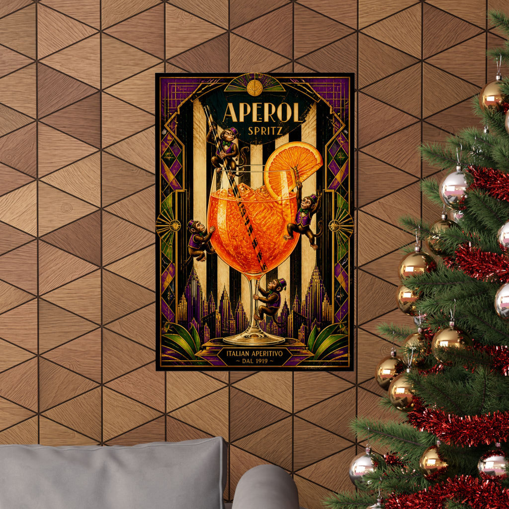 Aperol Spritz Monkeys Wall Art Poster 18×24 Art Deco Entryway Decor Maximalist Print